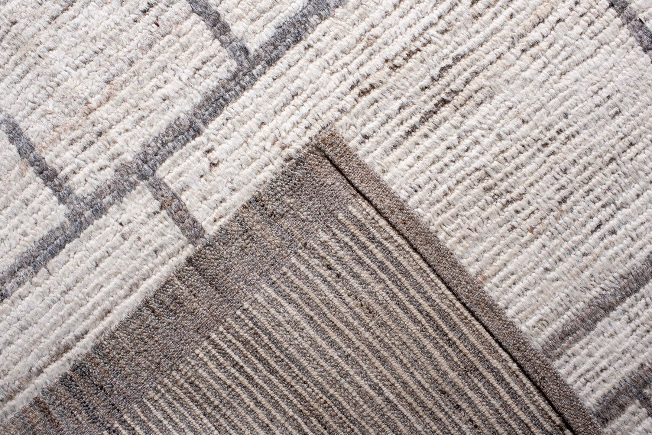6' x 9' one-of-a-kind handmade vintage Tulu medium size rug. Color palette: ivory, taupe, gray, cream, beige
