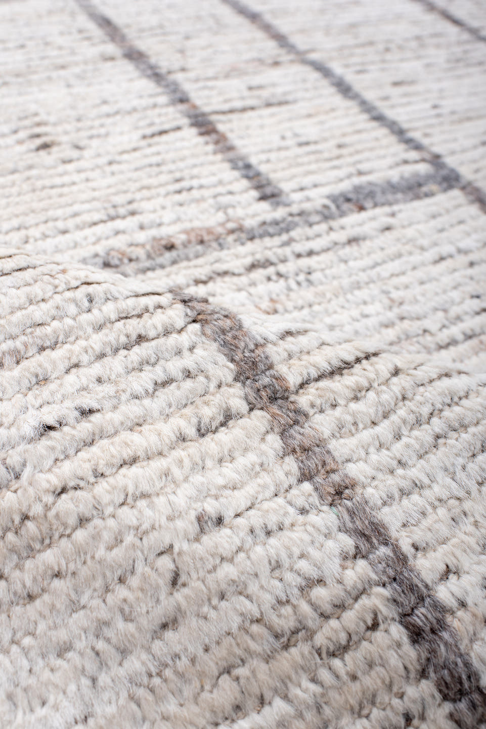 6' x 9' one-of-a-kind handmade vintage Tulu medium size rug. Color palette: ivory, taupe, gray, cream, beige