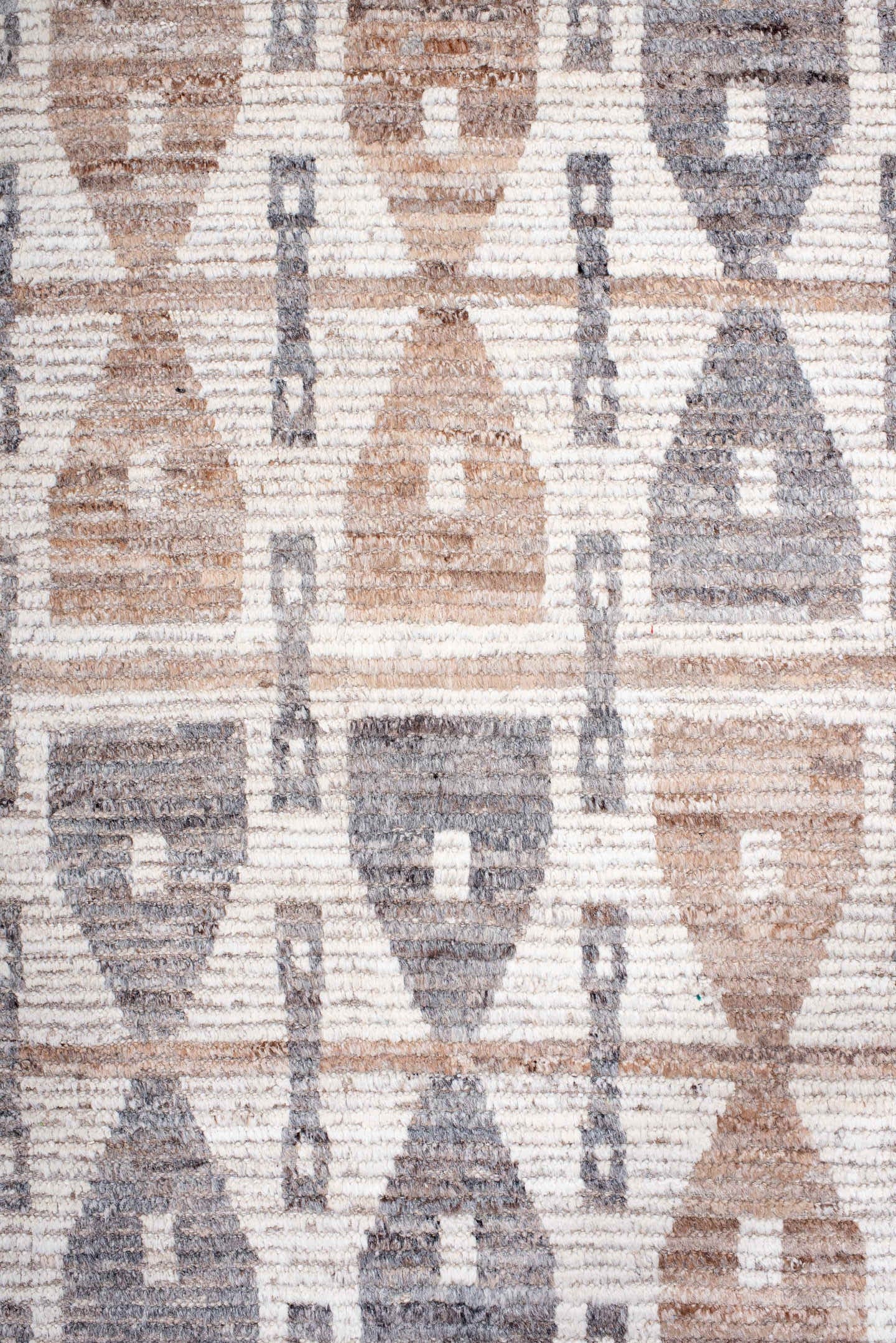 8' x 11' one-of-a-kind handmade vintage Tulu large size rug. Color palette: ivory, taupe, gray, beige, camel