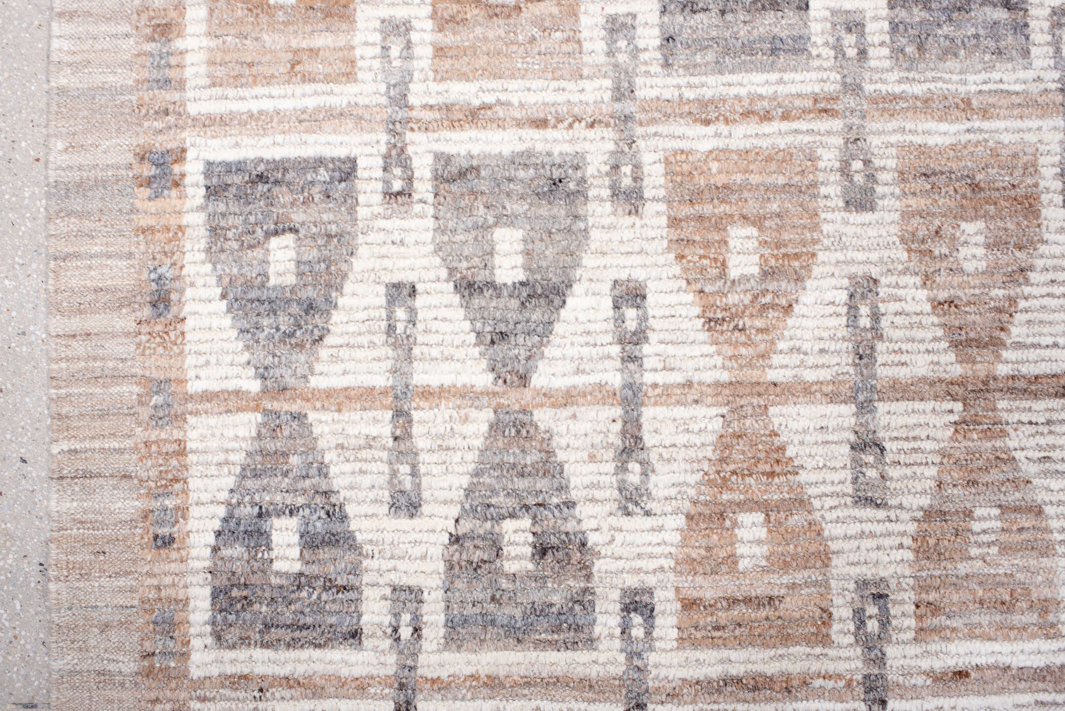 8' x 11' one-of-a-kind handmade vintage Tulu large size rug. Color palette: ivory, taupe, gray, beige, camel