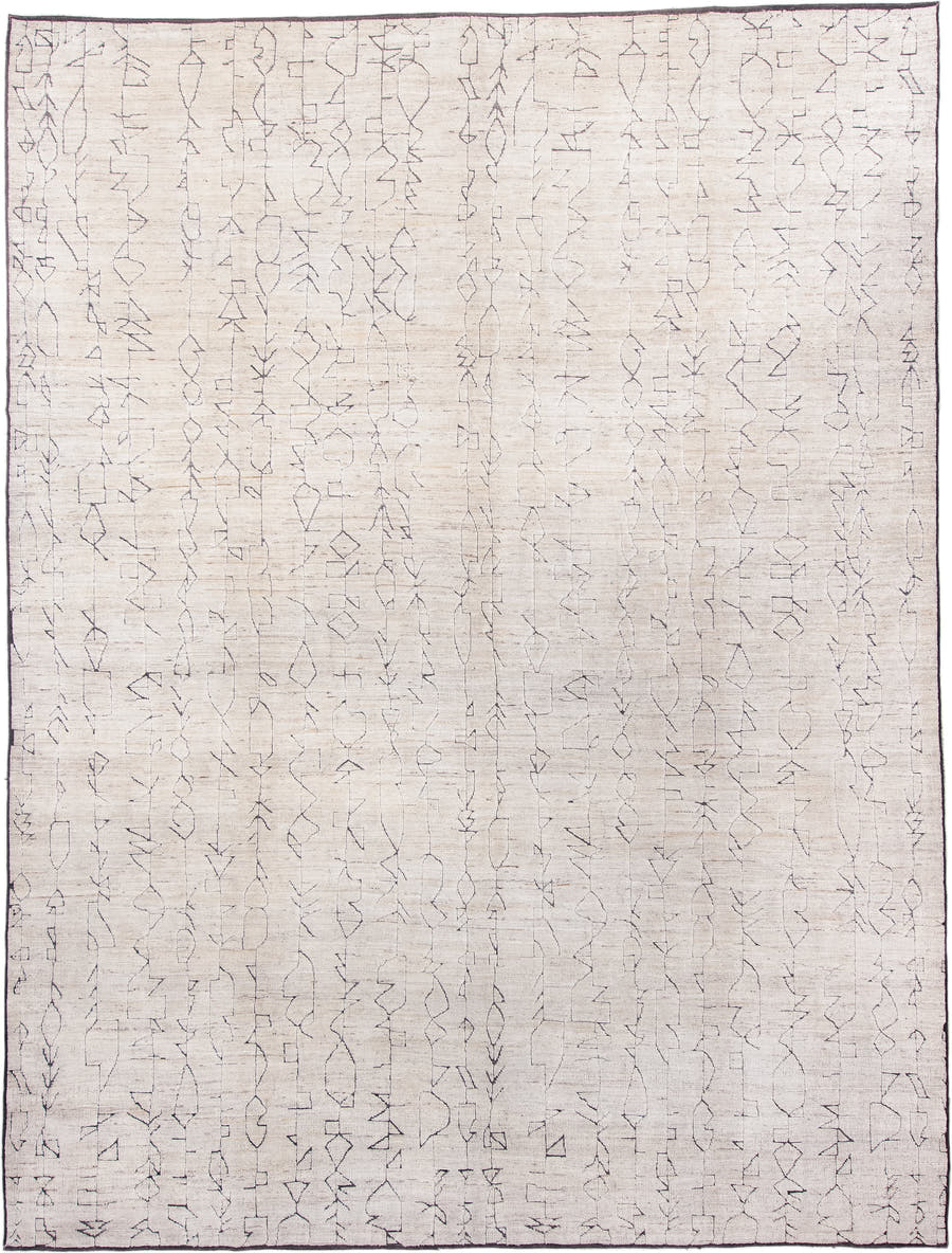 10' x 13' one-of-a-kind handmade vintage Tulu large size rug. Color palette: ivory, cream, charcoal, taupe, gray, black