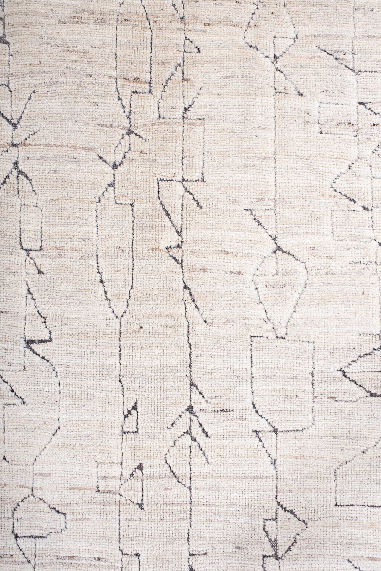 10' x 13' one-of-a-kind handmade vintage Tulu large size rug. Color palette: ivory, cream, charcoal, taupe, gray, black