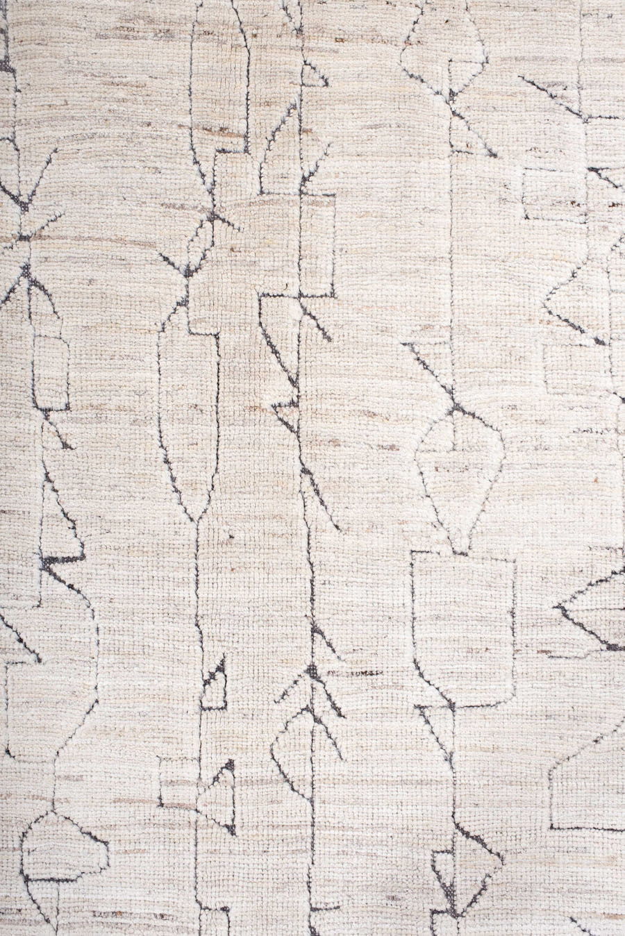 10' x 13' one-of-a-kind handmade vintage Tulu large size rug. Color palette: ivory, cream, charcoal, taupe, gray, black
