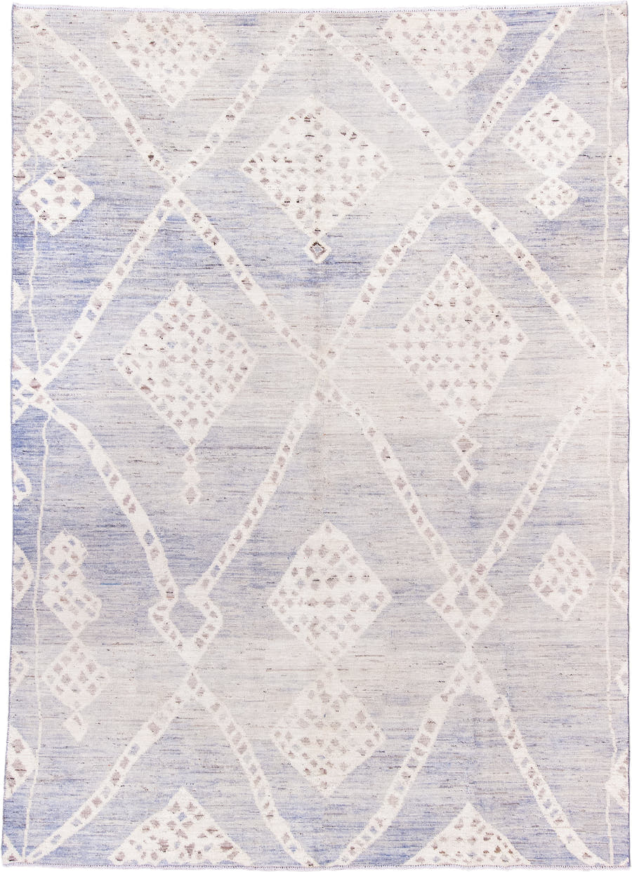8' x 11' one-of-a-kind handmade vintage Tulu large size rug. Color palette: ivory, pale blue, taupe, cream, light blue