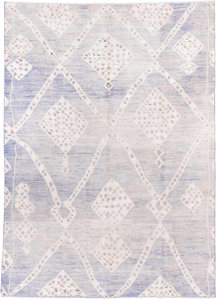 8' x 11' one-of-a-kind handmade vintage Tulu large size rug. Color palette: ivory, pale blue, taupe, cream, light blue