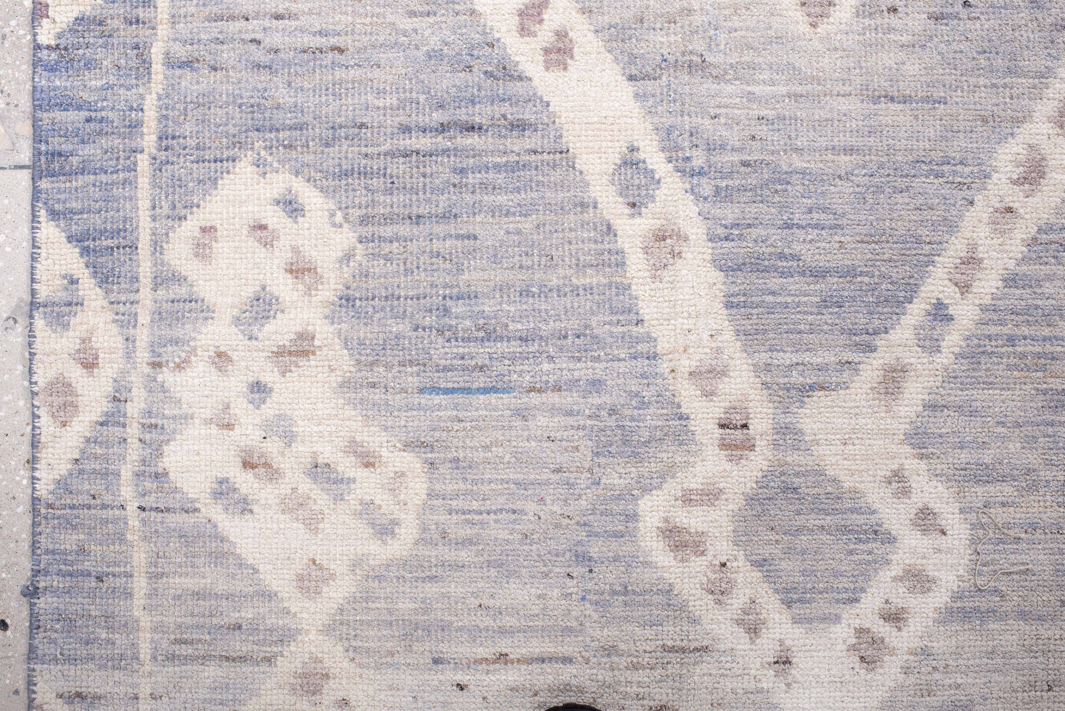 8' x 11' one-of-a-kind handmade vintage Tulu large size rug. Color palette: ivory, pale blue, taupe, cream, light blue