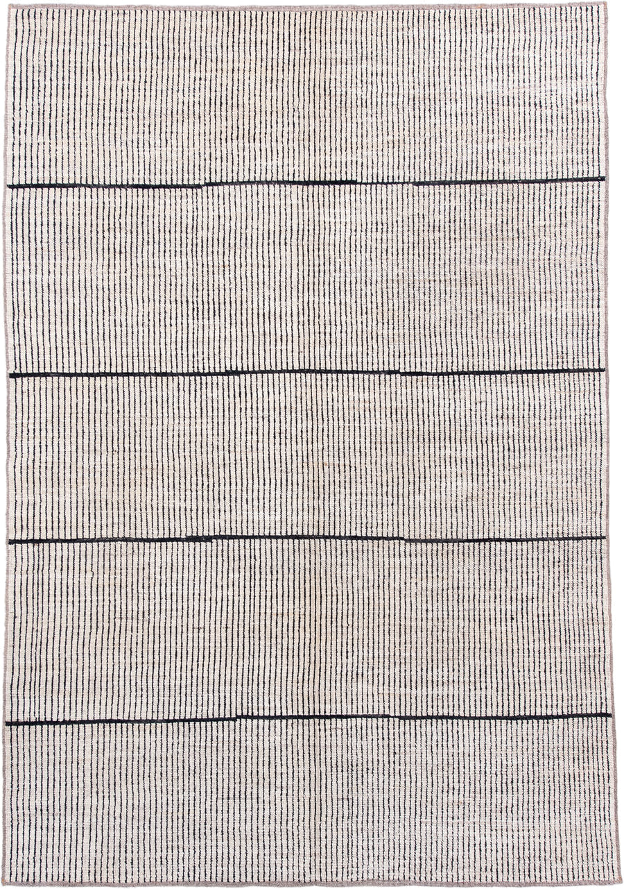 6' x 9' one-of-a-kind handmade vintage Tulu medium size rug. Color palette: ivory, charcoal, taupe, gray, black, beige