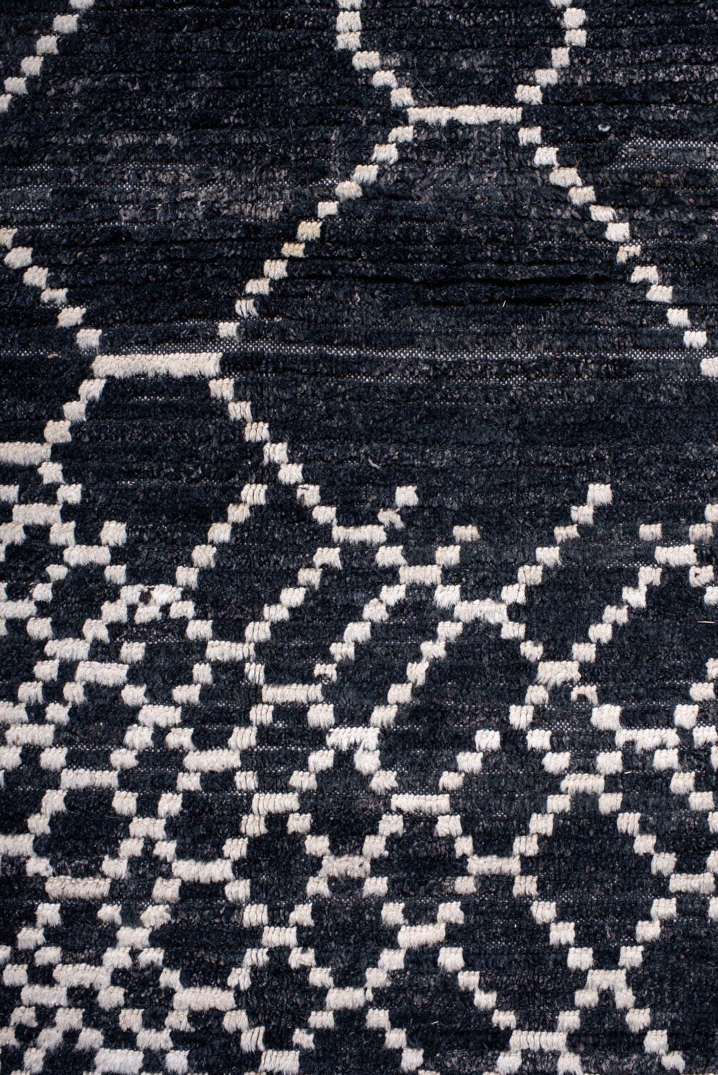 12' x 15' one-of-a-kind handmade vintage Tulu oversize rug. Color palette: charcoal, ivory, slate, gray, black