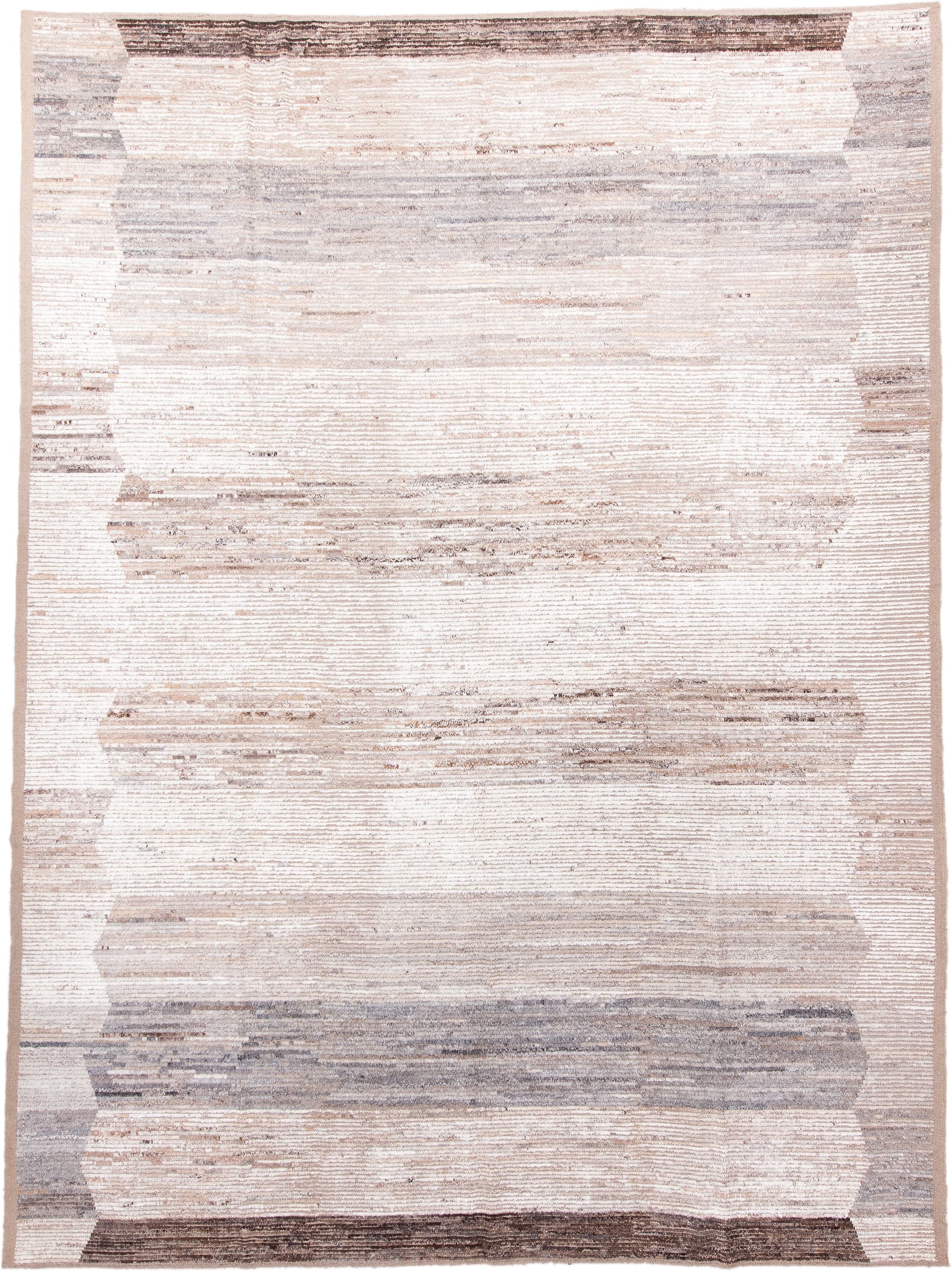 10' x 13' one-of-a-kind handmade vintage Tulu large size rug. Color palette: ivory, taupe, camel, gray, brown, beige