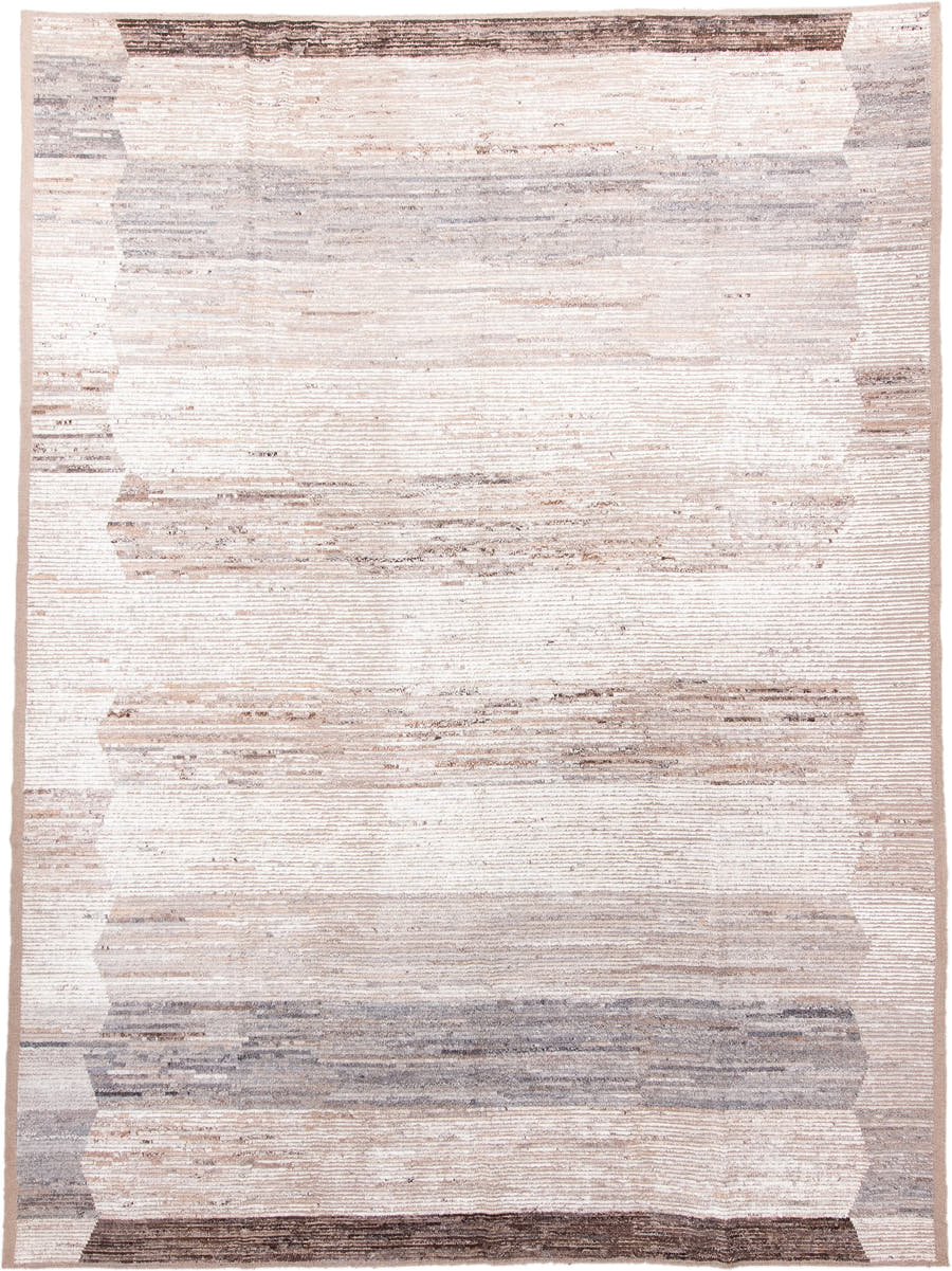 10' x 13' one-of-a-kind handmade vintage Tulu large size rug. Color palette: ivory, taupe, camel, gray, brown, beige