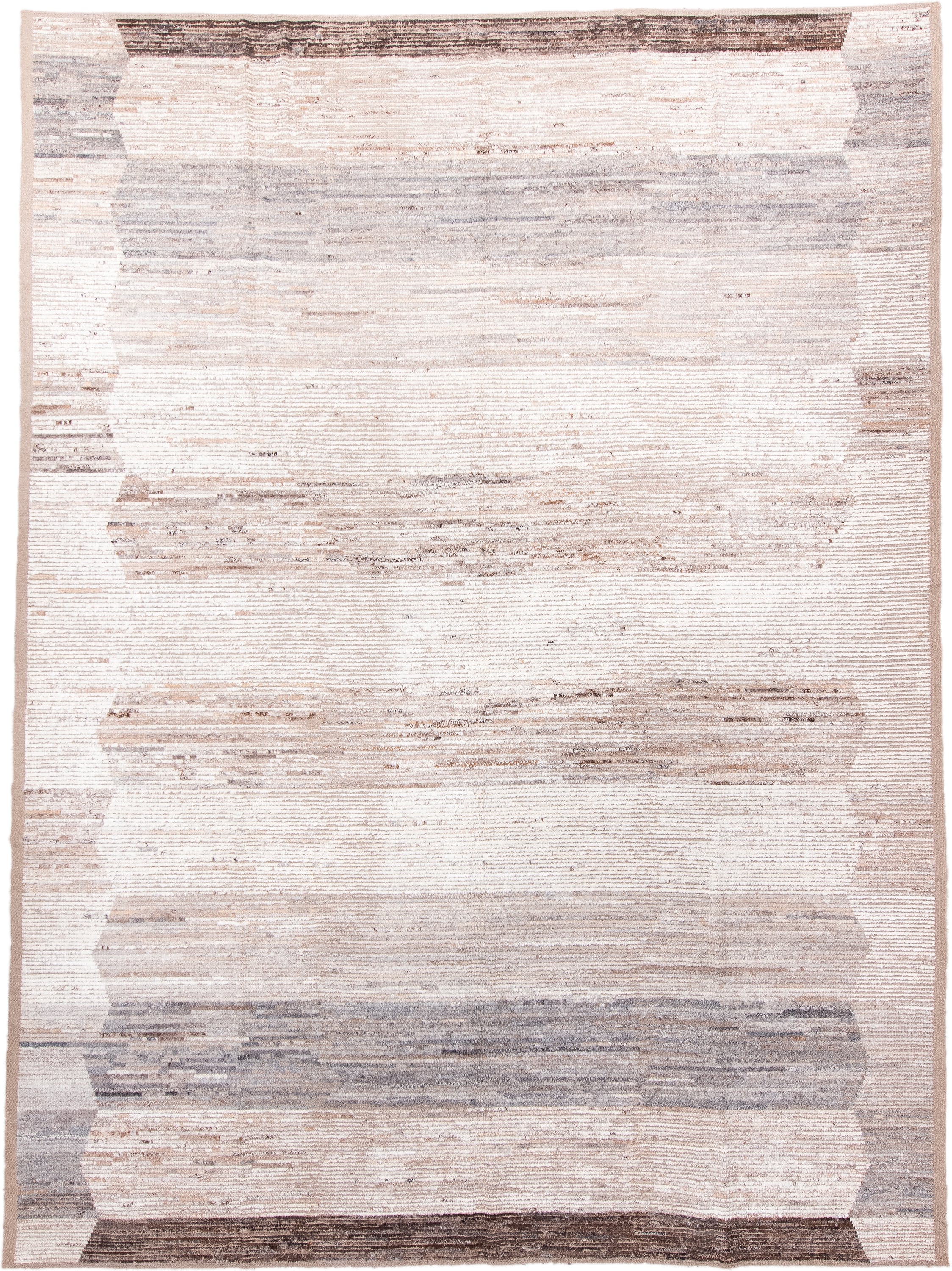 10' x 13' one-of-a-kind handmade vintage Tulu large size rug. Color palette: ivory, taupe, camel, gray, brown, beige