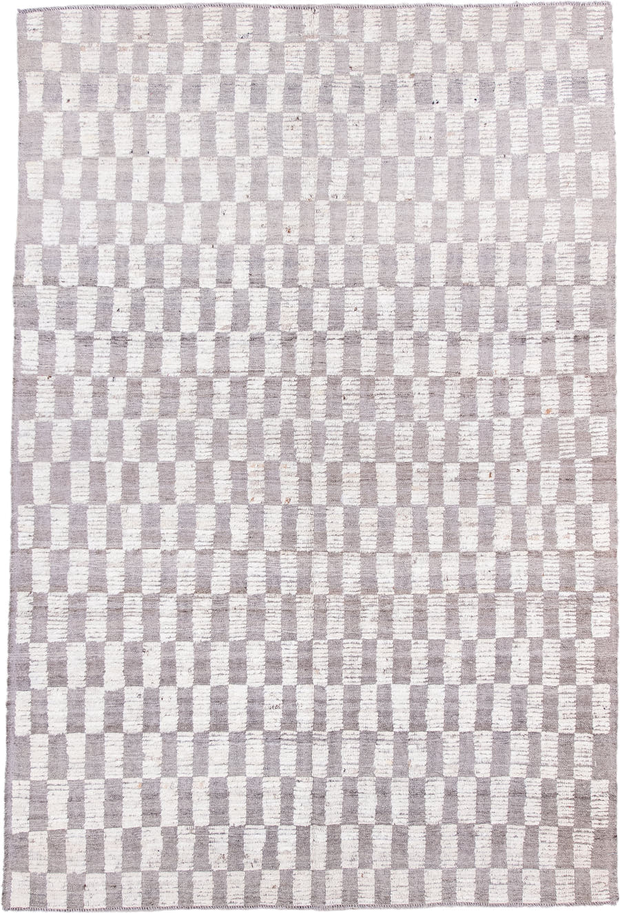 6' x 9' one-of-a-kind handmade vintage Tulu medium size rug. Color palette: ivory, taupe, light gray, beige, gray