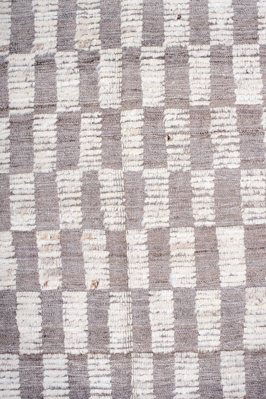 6' x 9' one-of-a-kind handmade vintage Tulu medium size rug. Color palette: ivory, taupe, light gray, beige, gray