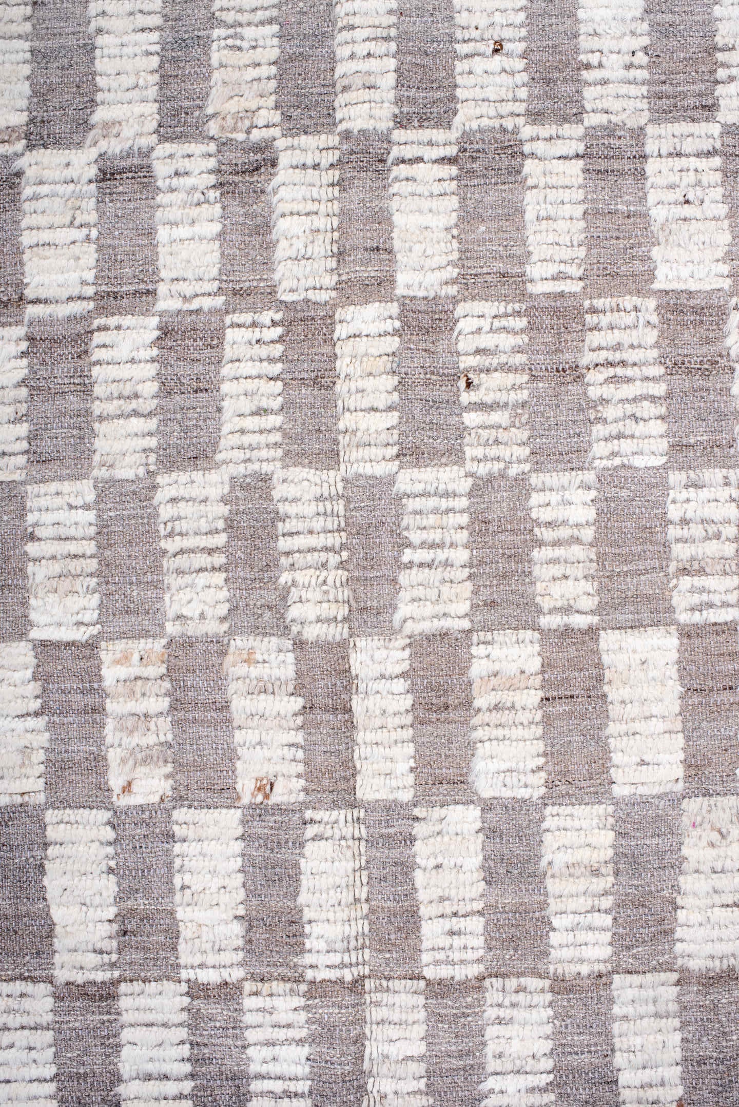 6' x 9' one-of-a-kind handmade vintage Tulu medium size rug. Color palette: ivory, taupe, light gray, beige, gray