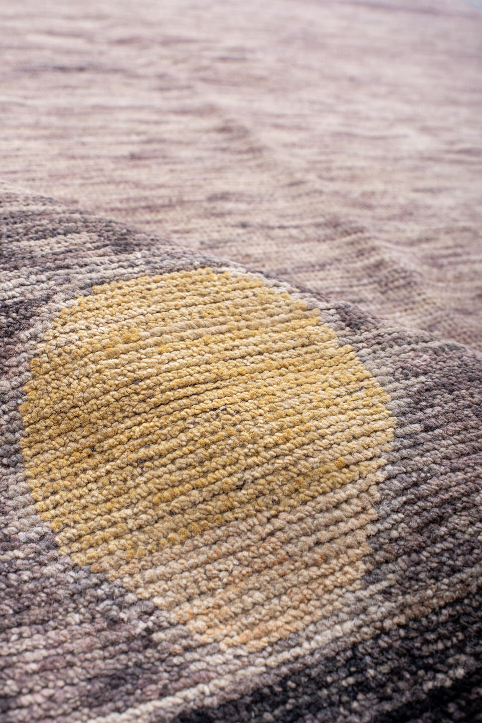 9' x 12' one-of-a-kind handmade vintage Tulu large size rug. Color palette: lavender, ivory, sky blue, rust, charcoal