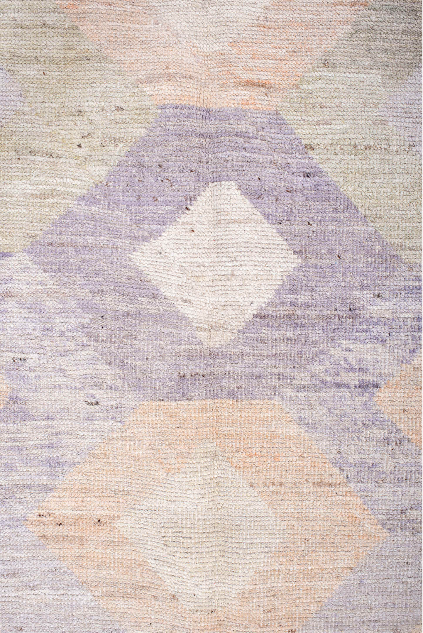 5' x 7' one-of-a-kind handmade vintage Tulu rug. Color palette: ivory, lilac, blush, pale blue, taupe, sage, purple, pink