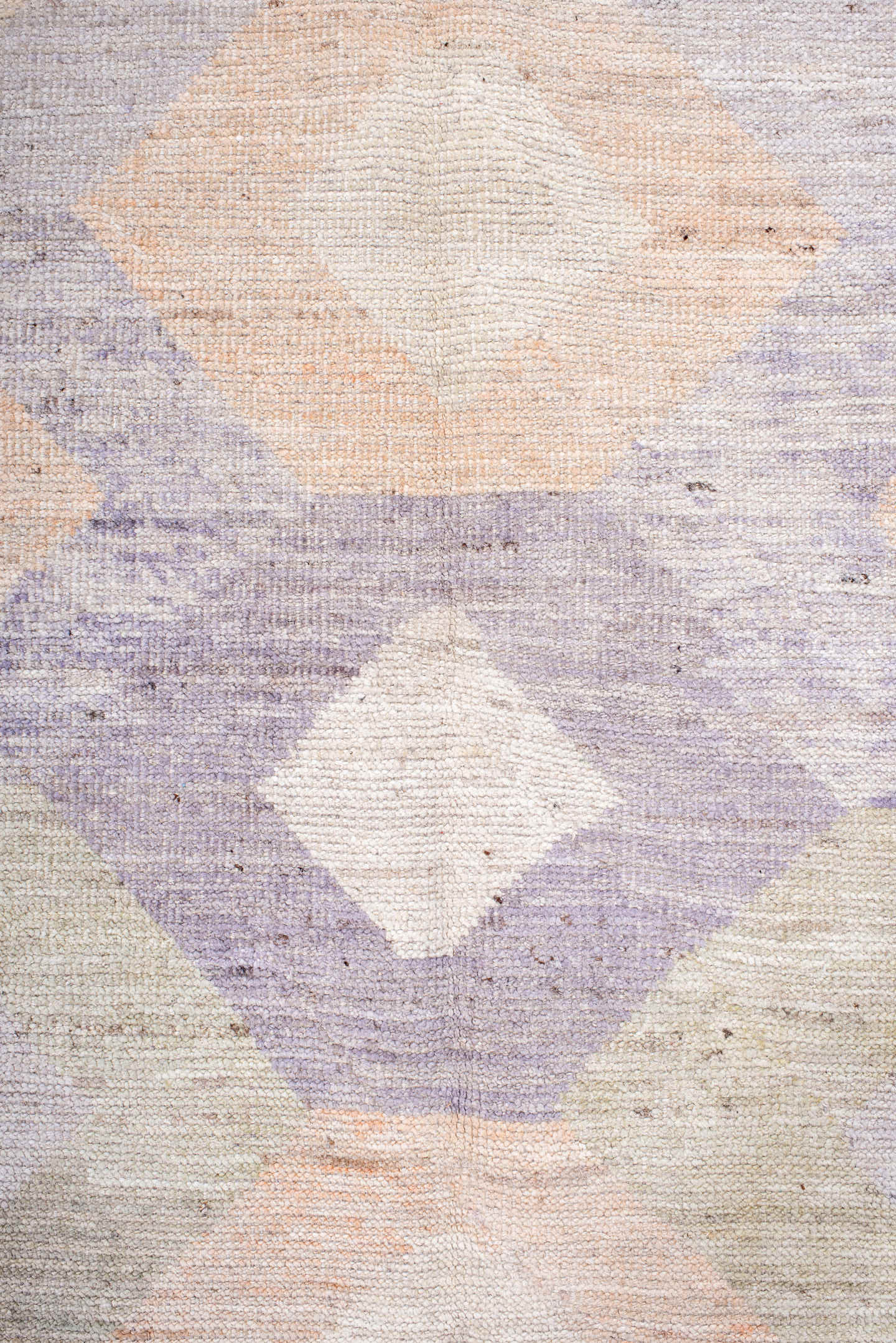 5' x 7' one-of-a-kind handmade vintage Tulu rug. Color palette: ivory, lilac, blush, pale blue, taupe, sage, purple, pink