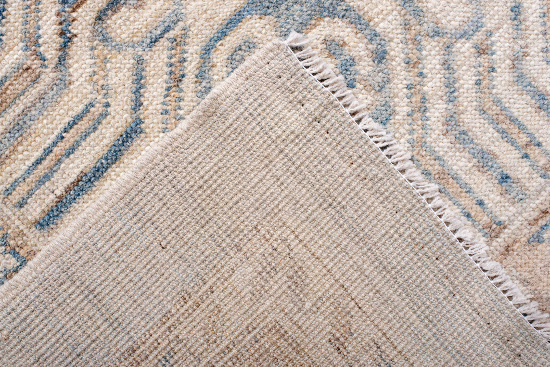 12' x 15' one-of-a-kind handmade vintage Khotan oversize rug. Color palette: ivory, pale blue, sand, beige, taupe