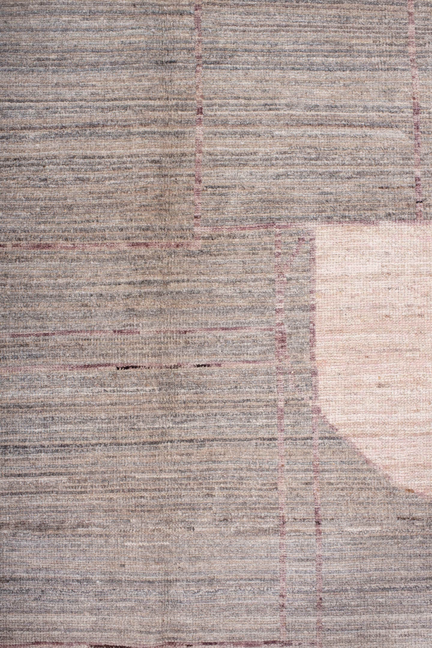 9' x 12' one-of-a-kind handmade vintage Tulu large size rug. Color palette: taupe, ivory, blush, mauve, apricot, gray