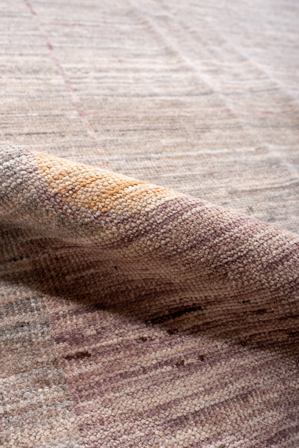 9' x 12' one-of-a-kind handmade vintage Tulu large size rug. Color palette: taupe, ivory, blush, mauve, apricot, gray