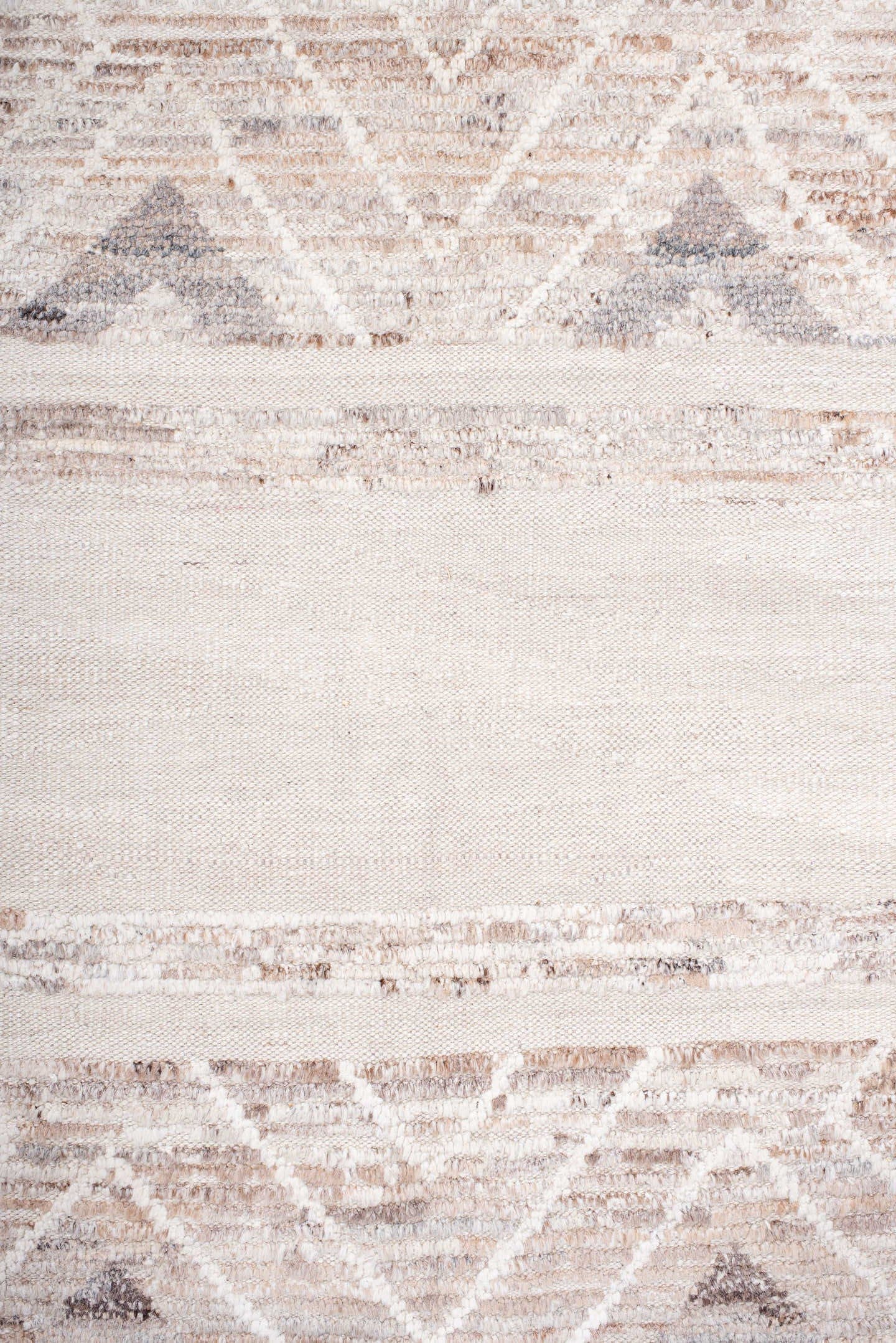 8' x 12' one-of-a-kind handmade vintage Tulu large size rug. Color palette: ivory, cream, taupe, light gray, beige, gray