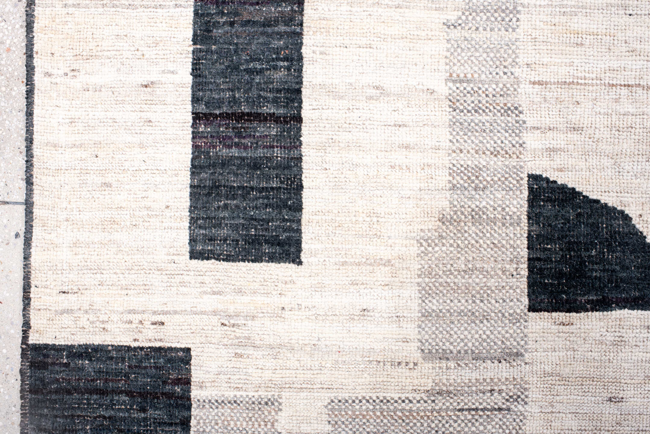 13' x 17' one-of-a-kind handmade vintage Tulu oversize rug. Color palette: ivory, charcoal, light gray, taupe, gray, black