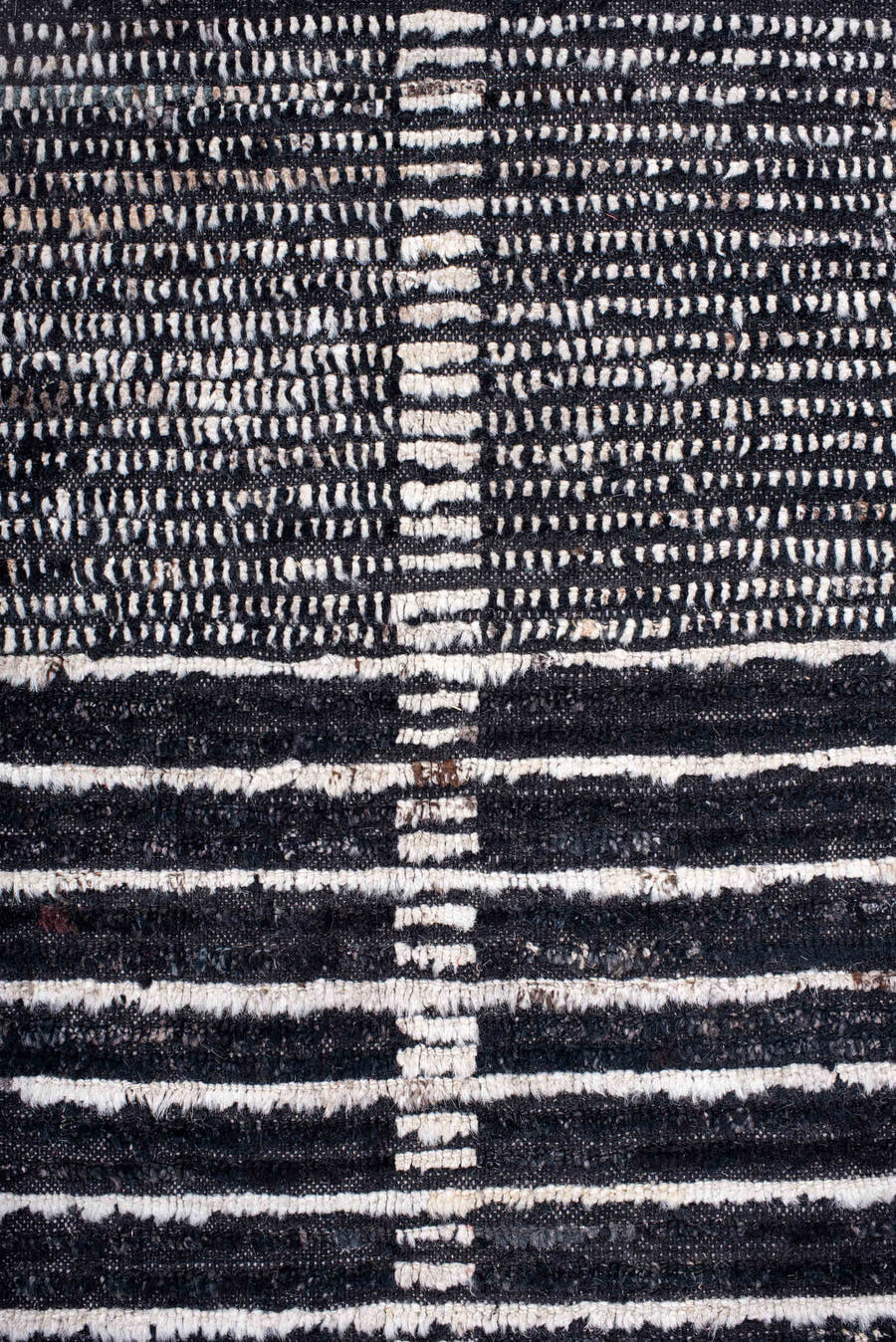 13' x 19' one-of-a-kind handmade vintage Tulu oversize rug. Color palette: charcoal, ivory, slate, black, gray