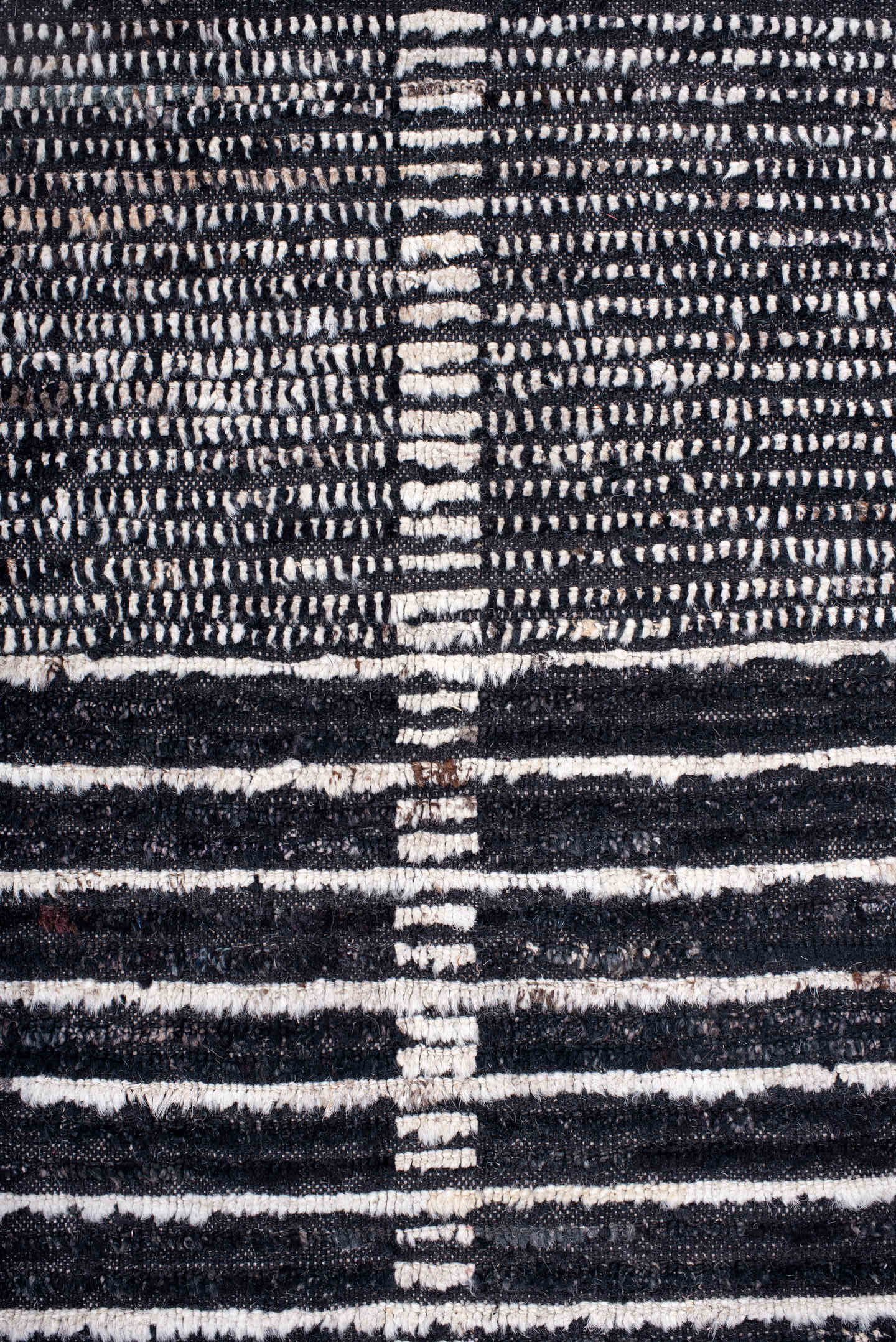 13' x 19' one-of-a-kind handmade vintage Tulu oversize rug. Color palette: charcoal, ivory, slate, black, gray
