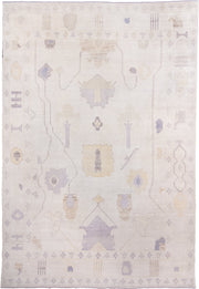 13' x 19' one-of-a-kind handmade vintage Oushak oversize rug. Color palette: ivory, lavender, cream, pale gold, beige, taupe