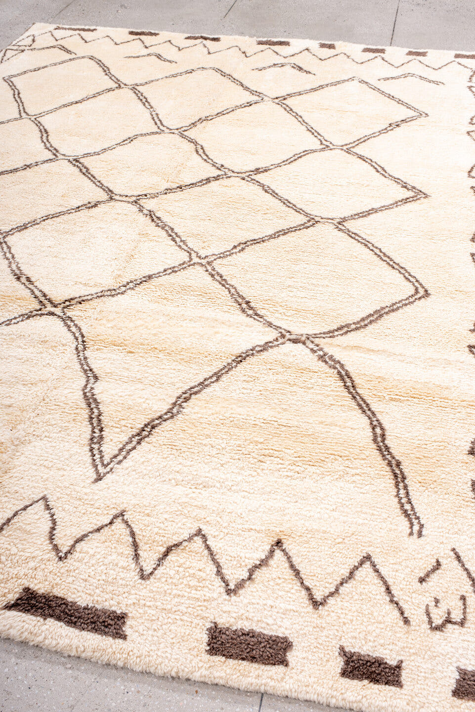 8' x 10' one-of-a-kind handmade vintage Moroccan large size rug. Color palette: ivory, brown, cream, taupe, beige, gray
