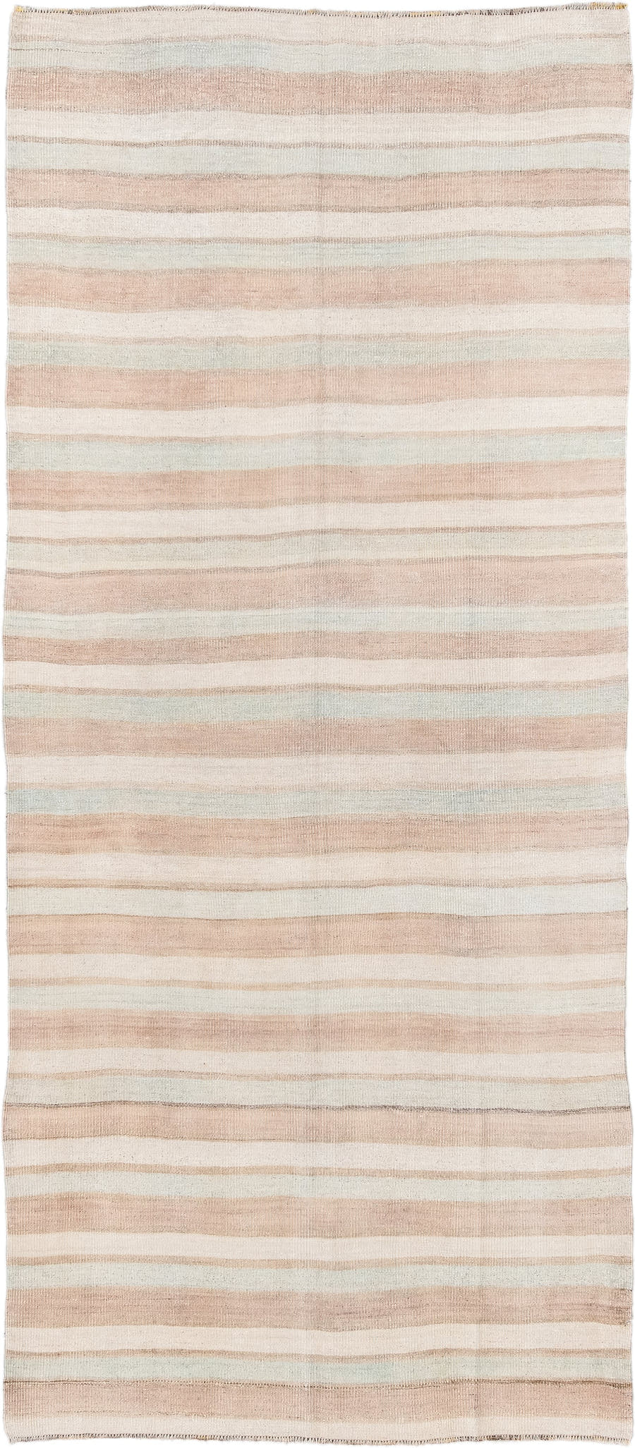 4' x 10' one-of-a-kind handmade vintage Kilim runner rug. Color palette: ivory, blush, beige, taupe, pink, gray