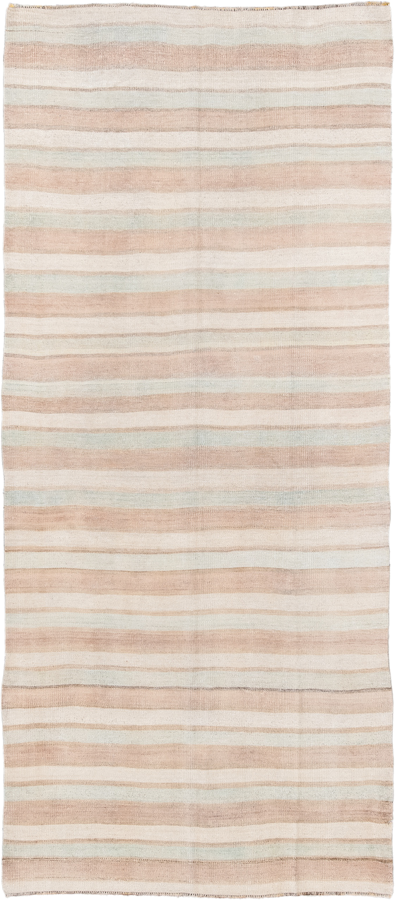 4' x 10' one-of-a-kind handmade vintage Kilim runner rug. Color palette: ivory, blush, beige, taupe, pink, gray