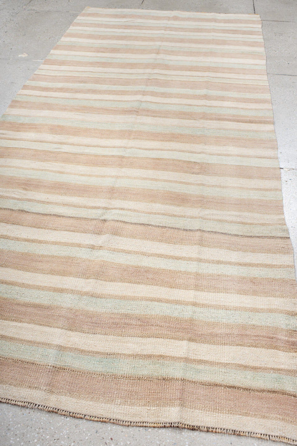 4' x 10' one-of-a-kind handmade vintage Kilim runner rug. Color palette: ivory, blush, beige, taupe, pink, gray