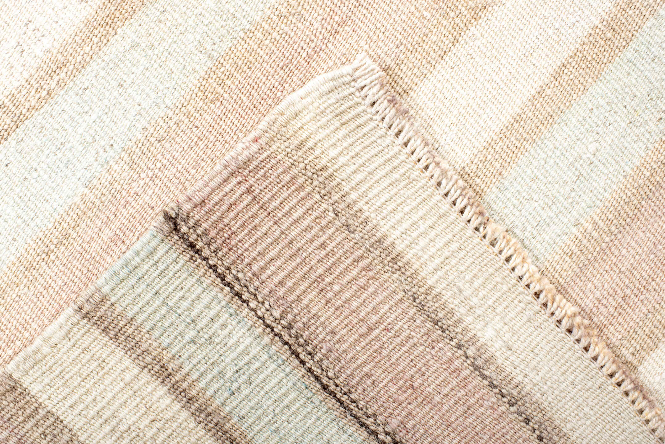 4' x 10' one-of-a-kind handmade vintage Kilim runner rug. Color palette: ivory, blush, beige, taupe, pink, gray