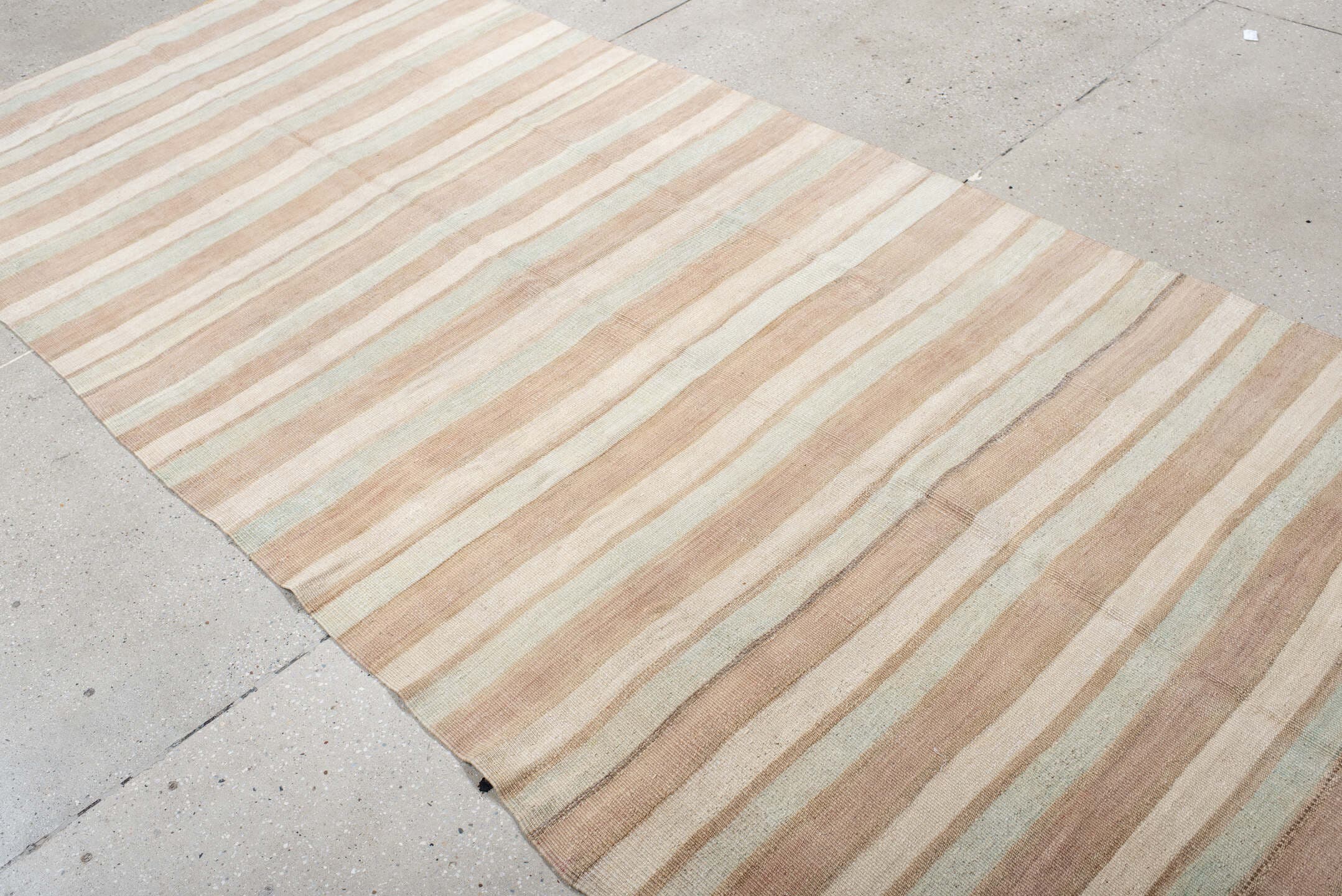 4' x 10' one-of-a-kind handmade vintage Kilim runner rug. Color palette: ivory, blush, beige, taupe, pink, gray