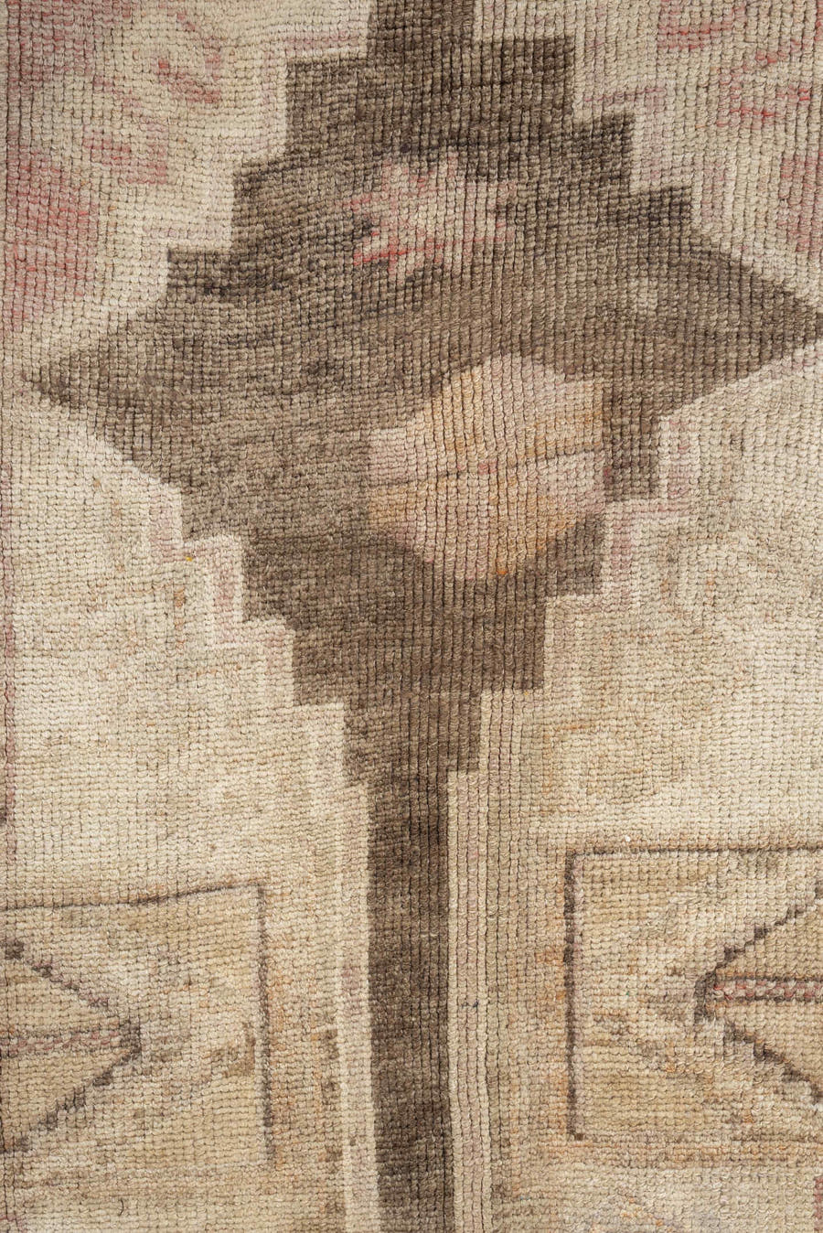7' x 10' one-of-a-kind handmade vintage Kars large size rug. Color palette: ivory, taupe, blush, brown, sand, rose, beige