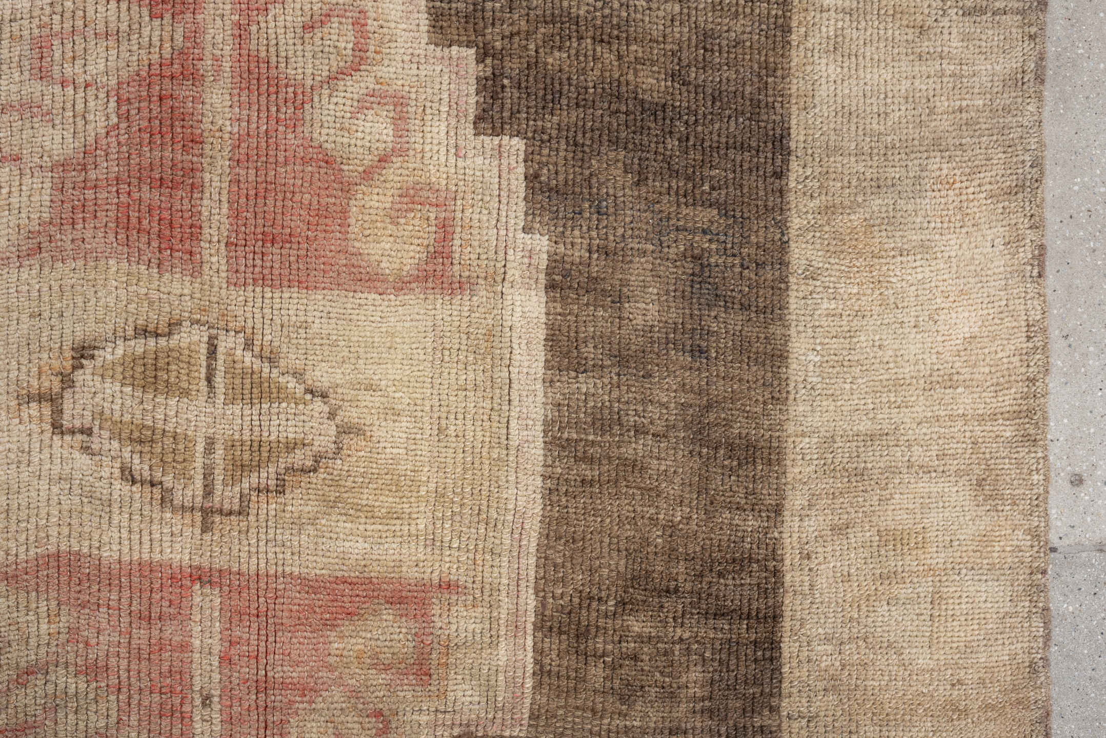 7' x 10' one-of-a-kind handmade vintage Kars large size rug. Color palette: ivory, taupe, blush, brown, sand, rose, beige