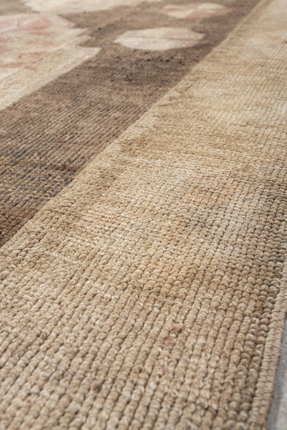 7' x 10' one-of-a-kind handmade vintage Kars large size rug. Color palette: ivory, taupe, blush, brown, sand, rose, beige