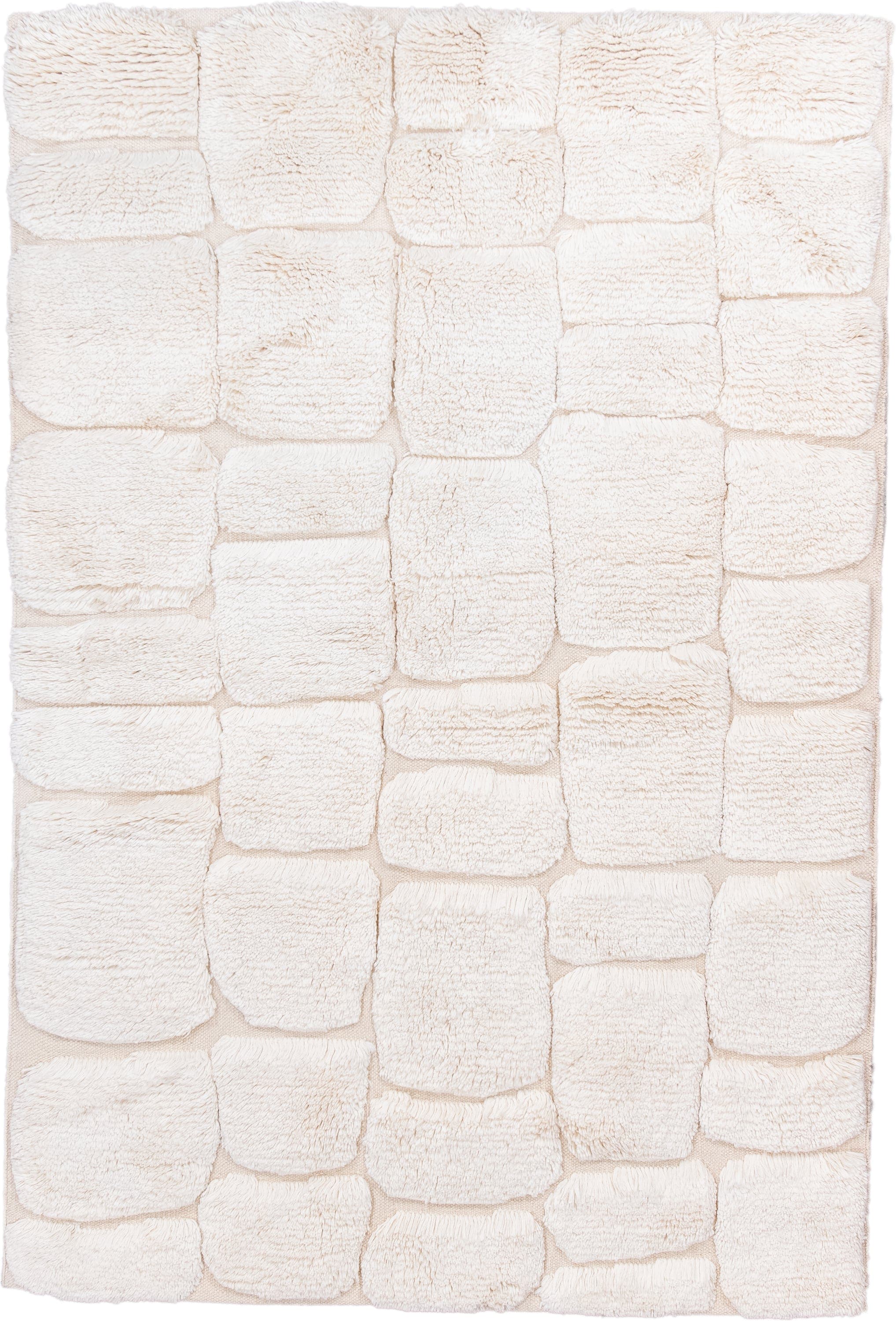 5' x 7' one-of-a-kind handmade vintage Moroccan medium size rug. Color palette: ivory, cream, beige