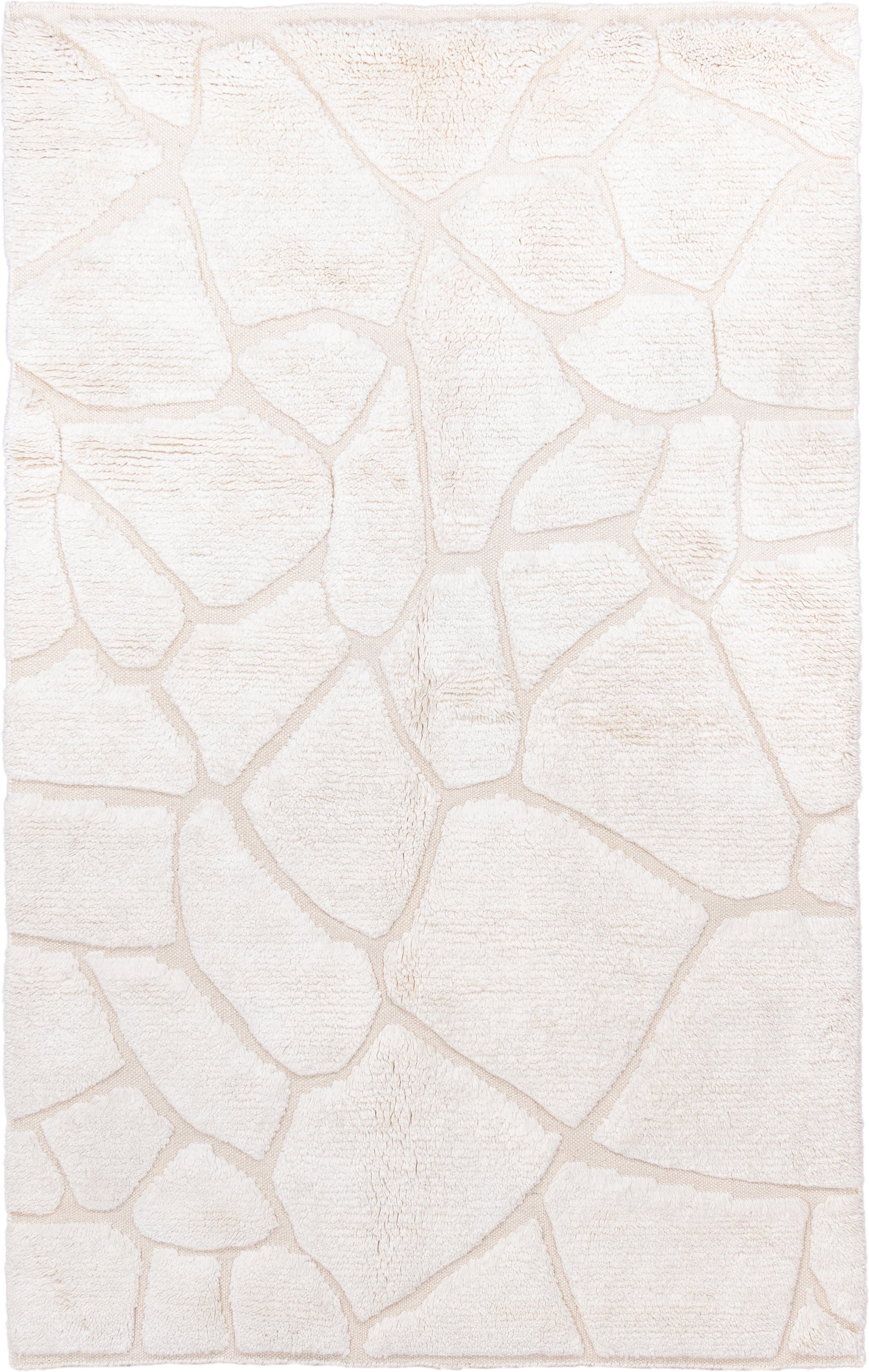 5' x 8' one-of-a-kind handmade vintage Moroccan medium size rug. Color palette: ivory, cream, beige