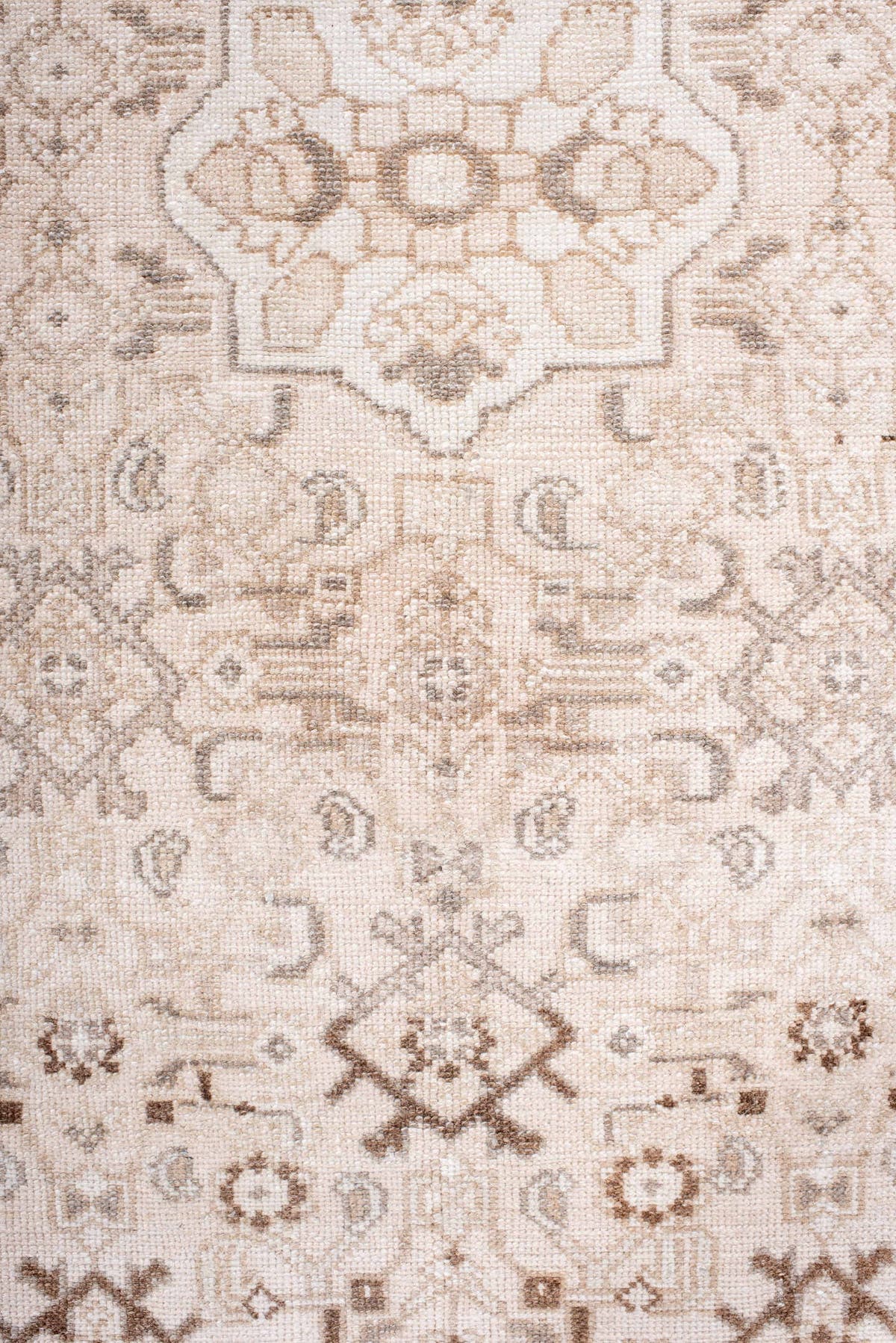 3' x 9' one-of-a-kind handmade antique Hamadan runner rug. Color palette: ivory, taupe, camel, beige, light brown, gray