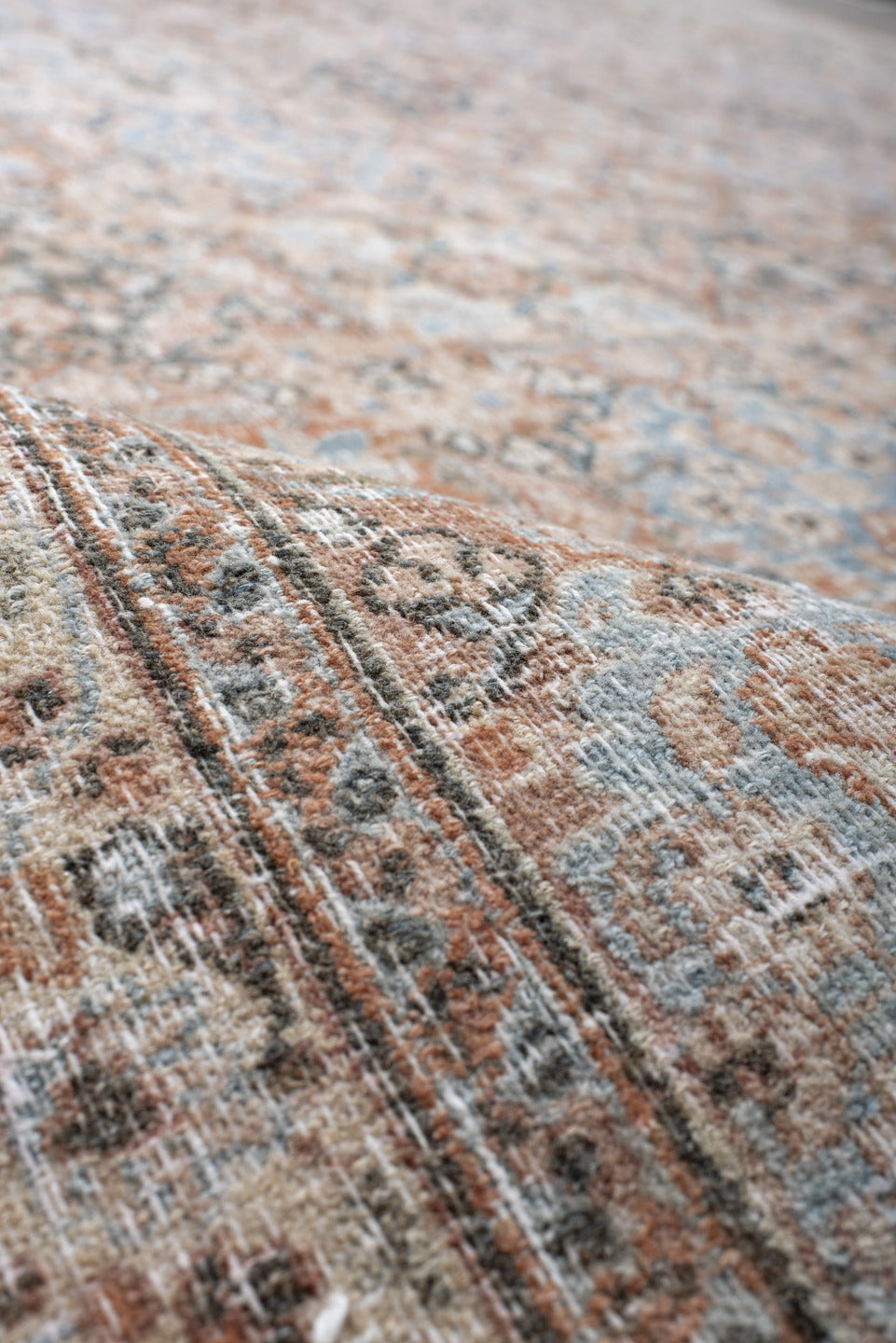 10' x 13' one-of-a-kind handmade vintage Khorassan large size rug. Color palette: light gray, off-white, gray, pink, brown