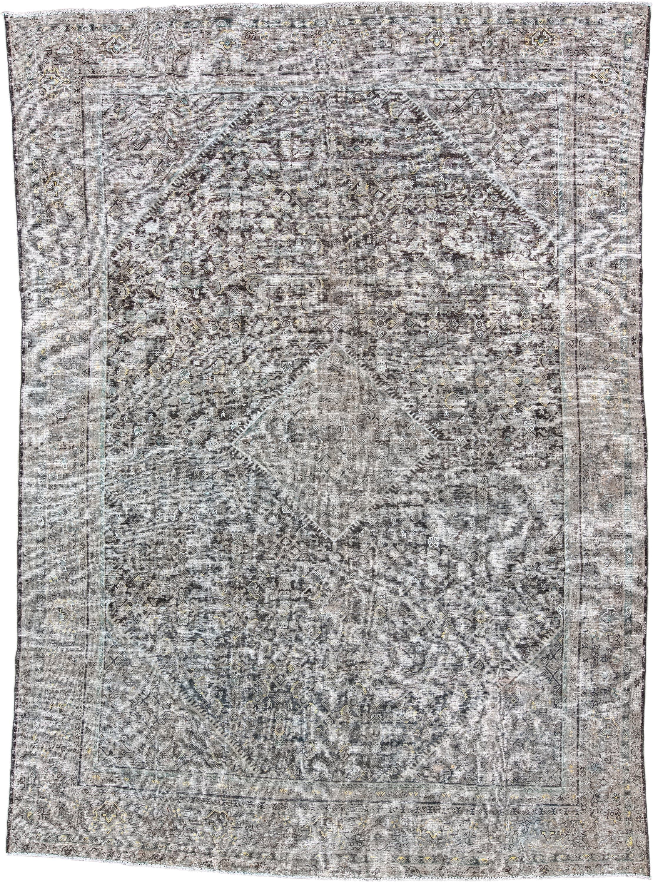 10' x 13' one-of-a-kind handmade antique Mahal large size rug. Color palette: taupe, ivory, gray, charcoal, gold, beige
