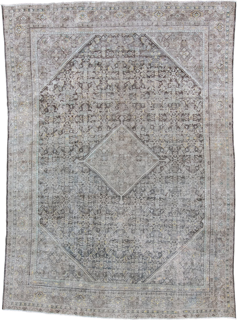 10' x 13' one-of-a-kind handmade antique Mahal large size rug. Color palette: taupe, ivory, gray, charcoal, gold, beige