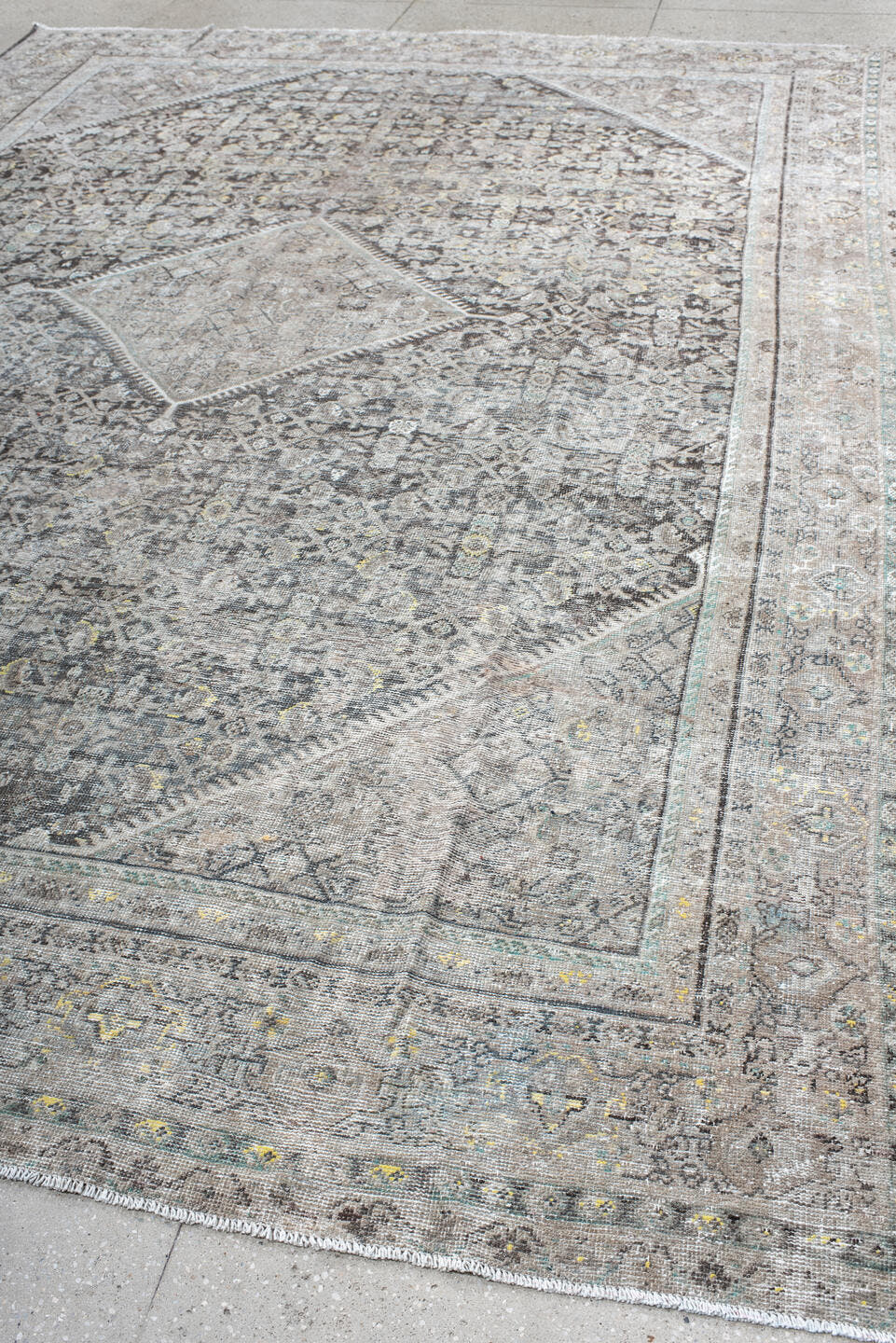 10' x 13' one-of-a-kind handmade antique Mahal large size rug. Color palette: taupe, ivory, gray, charcoal, gold, beige