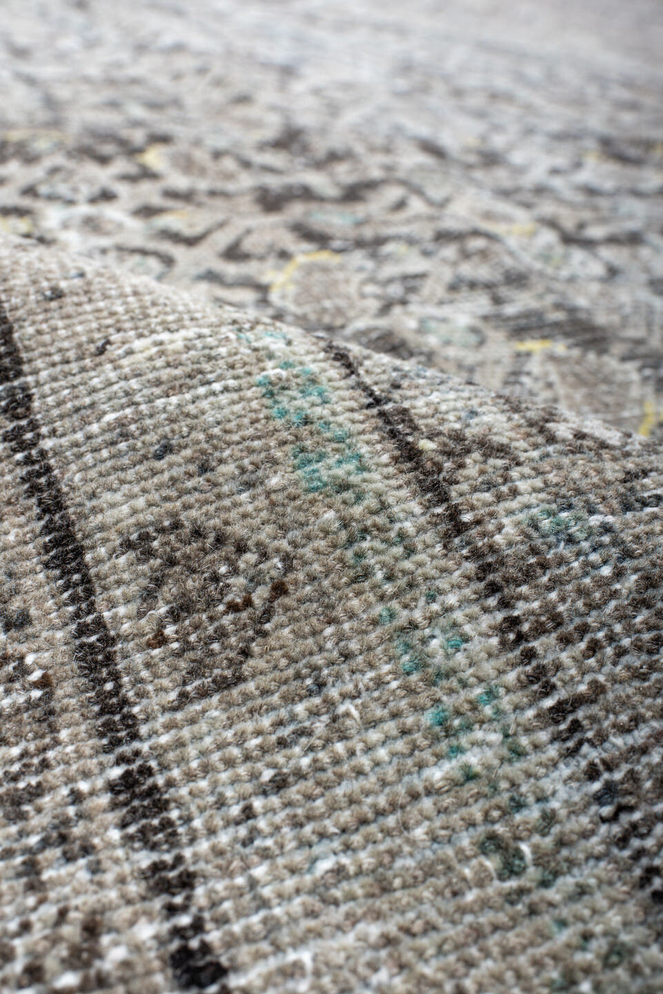 10' x 13' one-of-a-kind handmade antique Mahal large size rug. Color palette: taupe, ivory, gray, charcoal, gold, beige