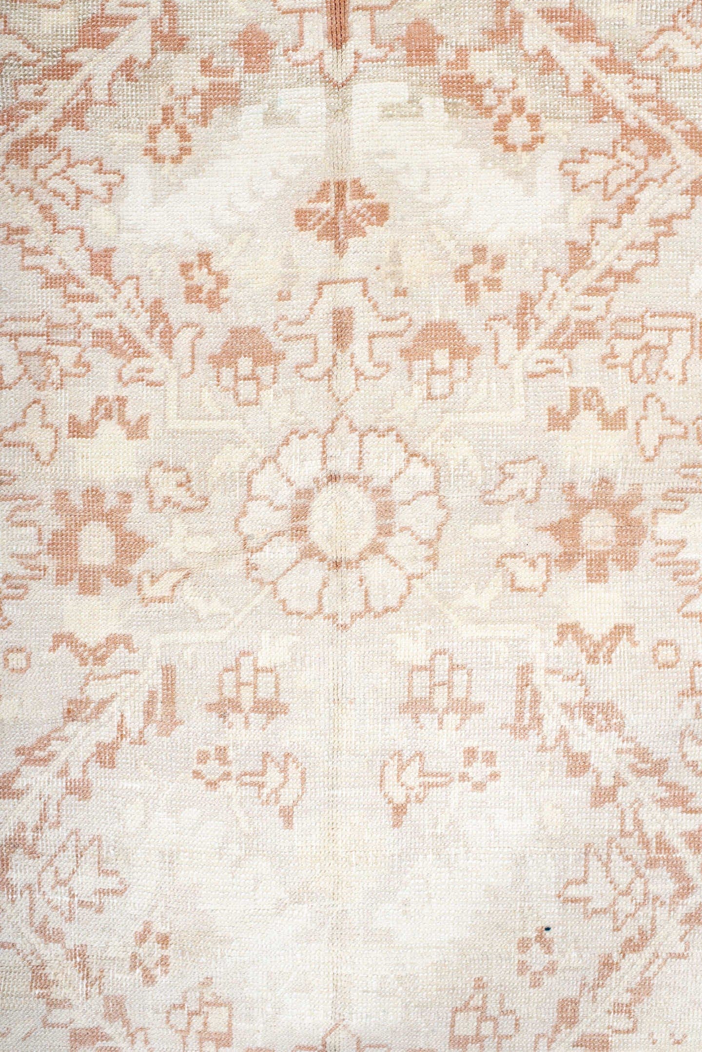 4' x 6' one-of-a-kind handmade antique Anatolian small size rug. Color palette: ivory, blush, peach, cream, taupe, pink
