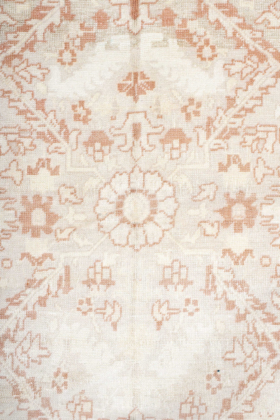 4' x 6' one-of-a-kind handmade antique Anatolian small size rug. Color palette: ivory, blush, peach, cream, taupe, pink