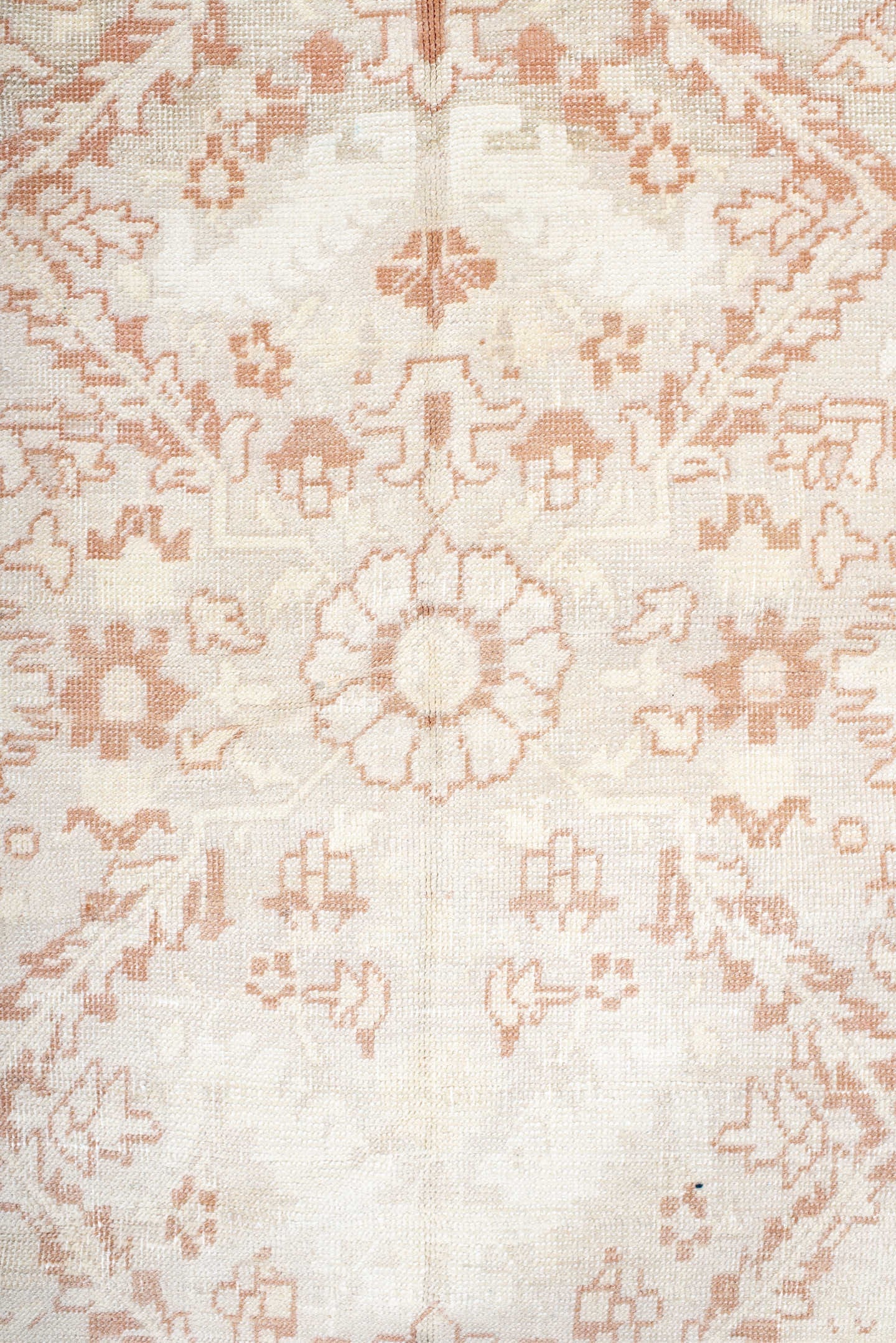 4' x 6' one-of-a-kind handmade antique Anatolian small size rug. Color palette: ivory, blush, peach, cream, taupe, pink