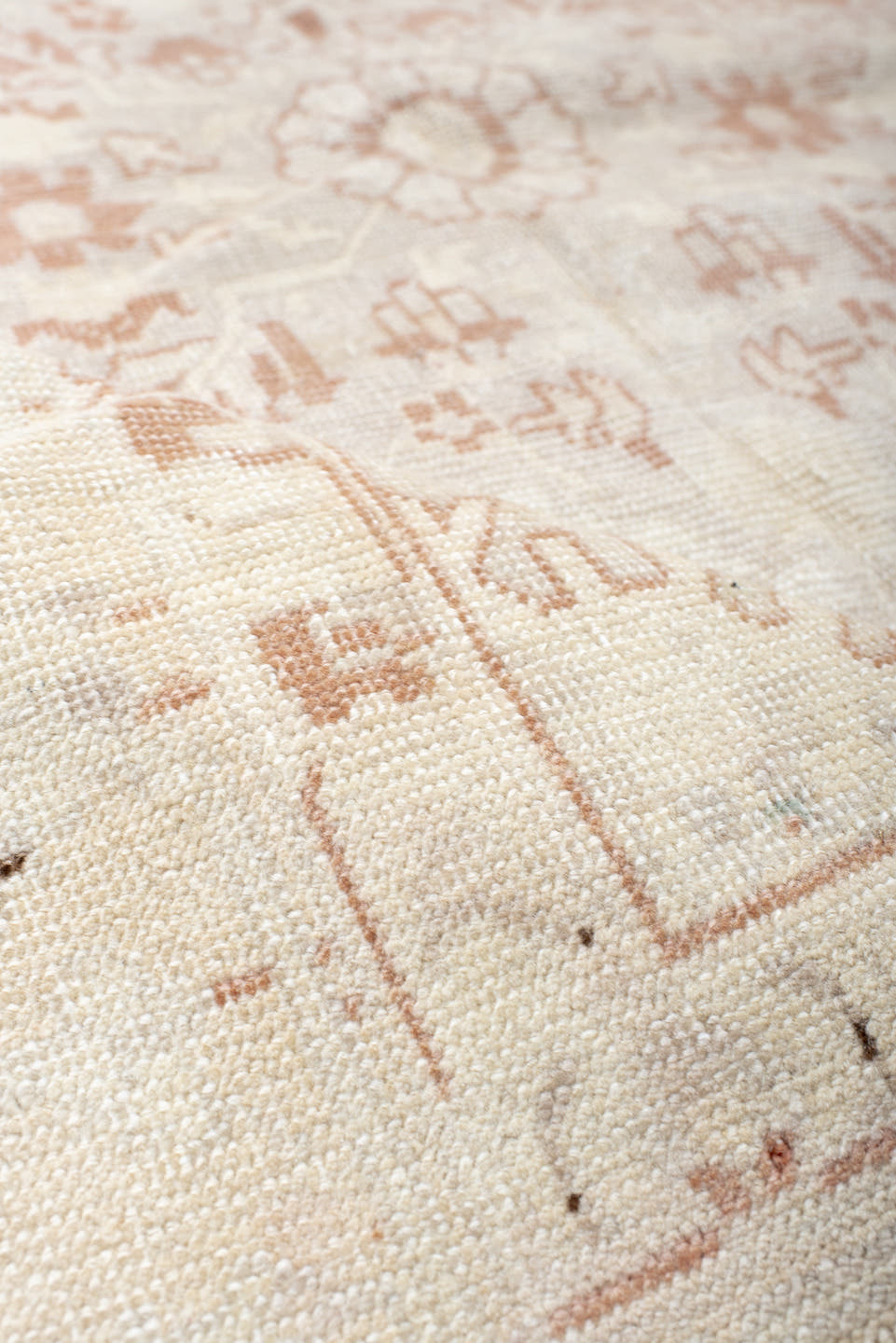 4' x 6' one-of-a-kind handmade antique Anatolian small size rug. Color palette: ivory, blush, peach, cream, taupe, pink